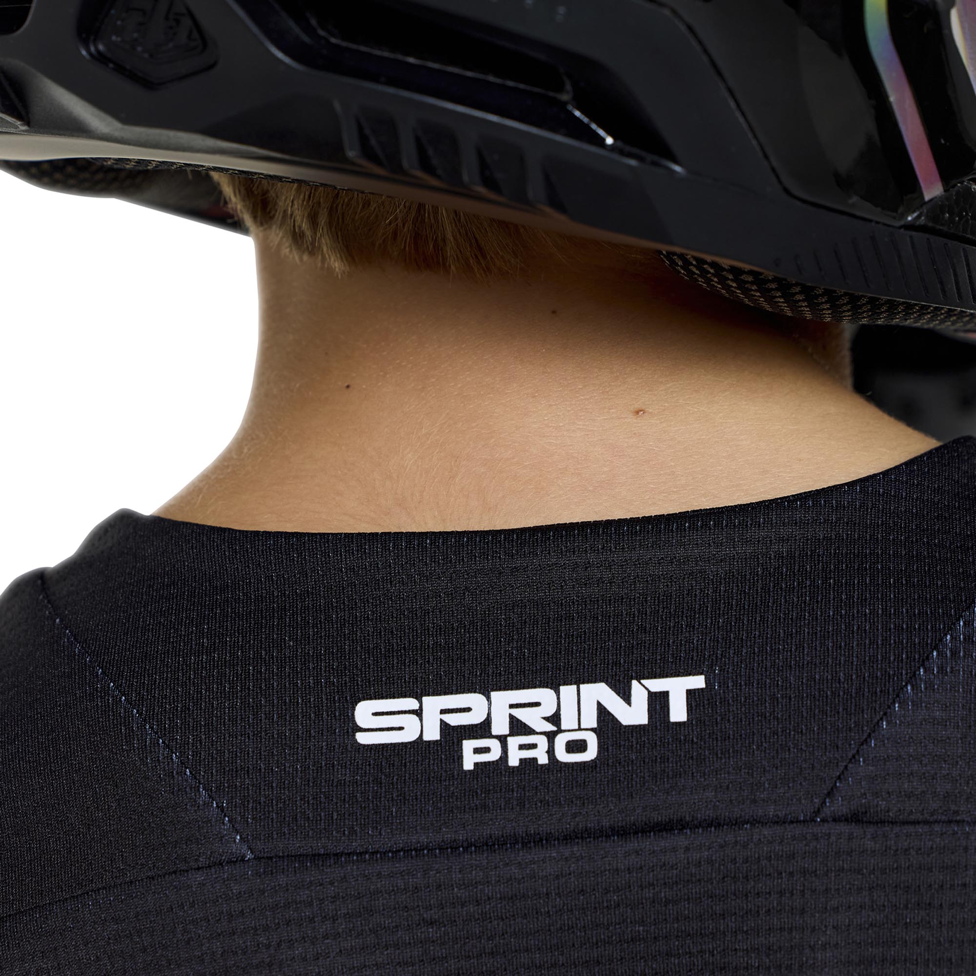 Side view of Troy Lee Designs Sprint Pro Mono Youth Bicycle Jersey, black, Size S