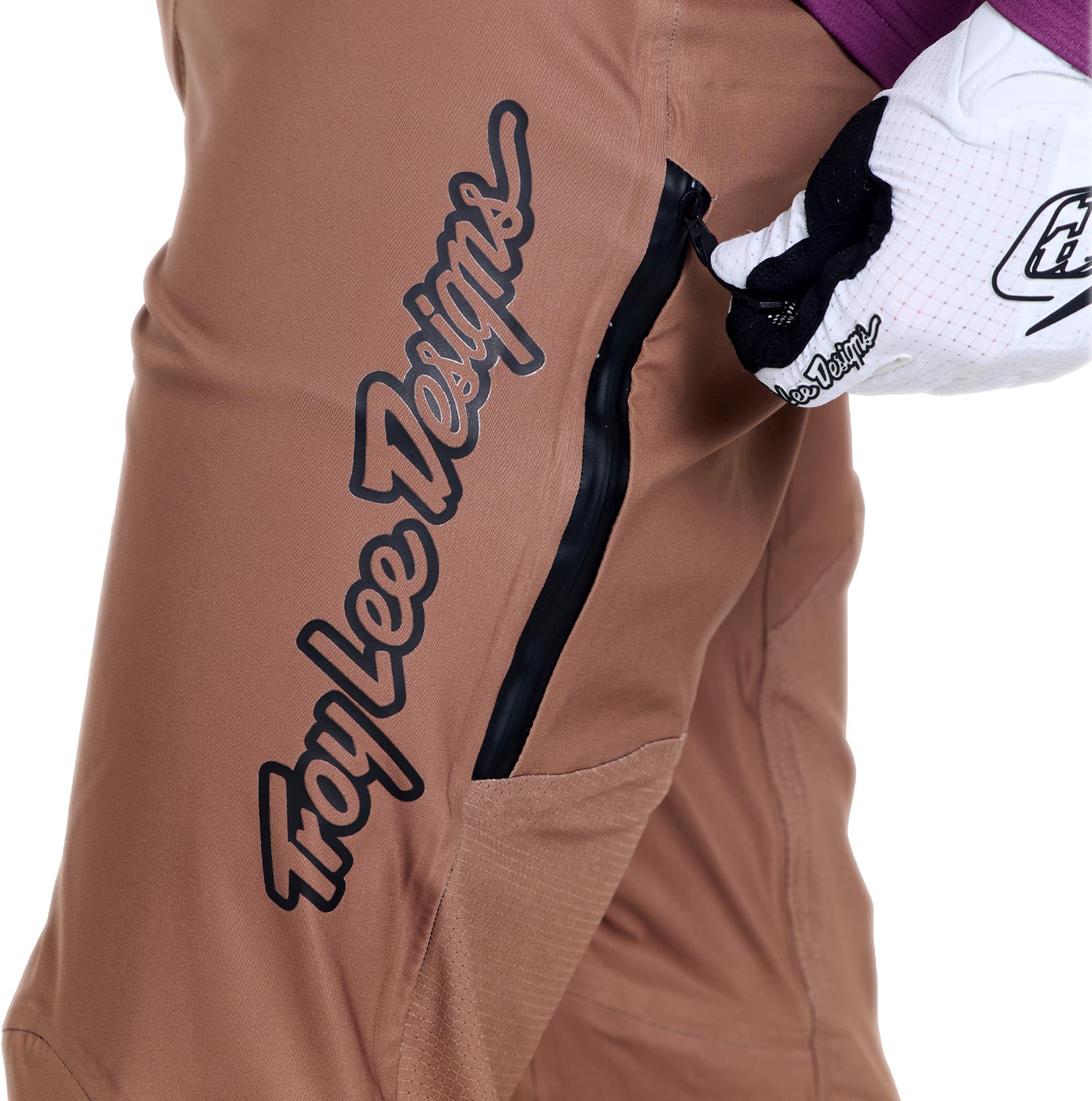 Side view of Troy Lee Designs Sprint Pro Mono Bicycle Pants, brown-beige, Size 30 for Men
