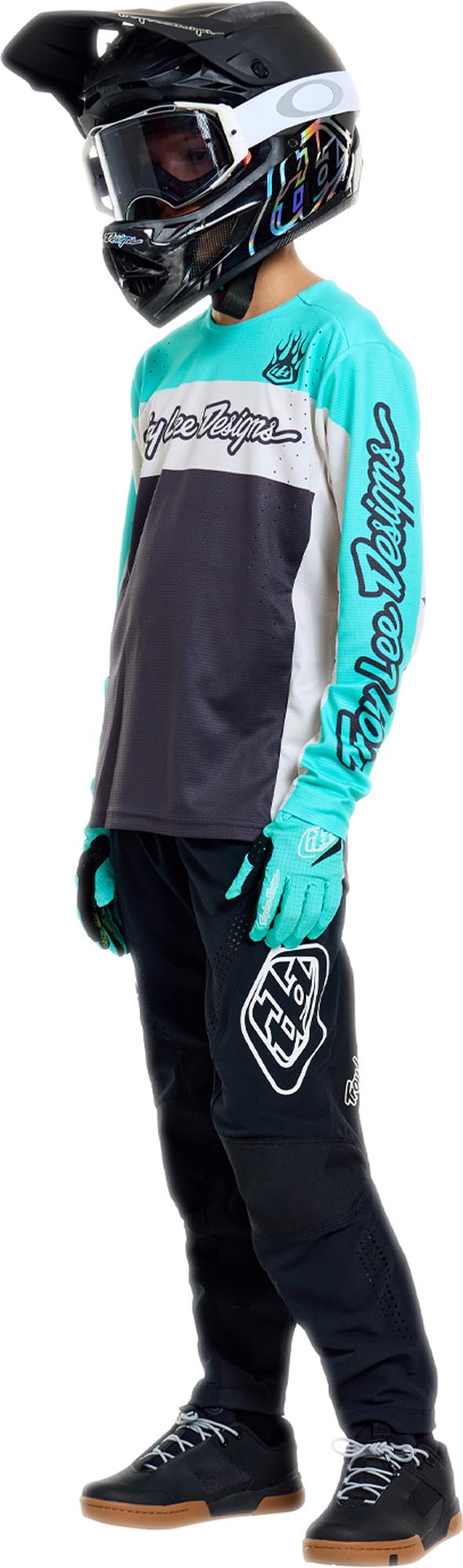 Side view of Troy Lee Designs Sprint Pro Mono Youth Bicycle Pants, black, Size XL