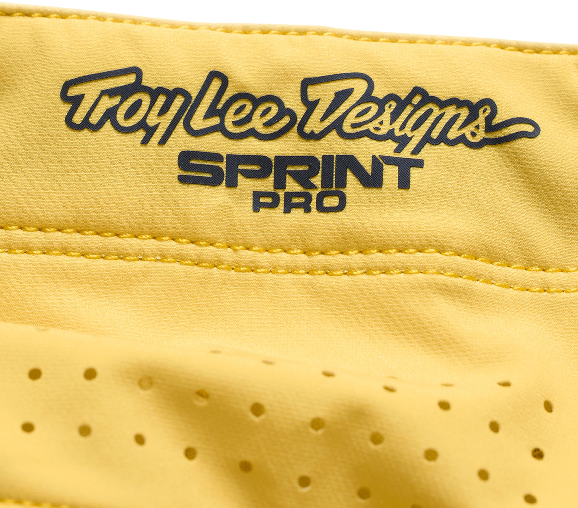 Side view of Troy Lee Designs Sprint Pro Mono Youth Bicycle Pants, yellow, Size 26