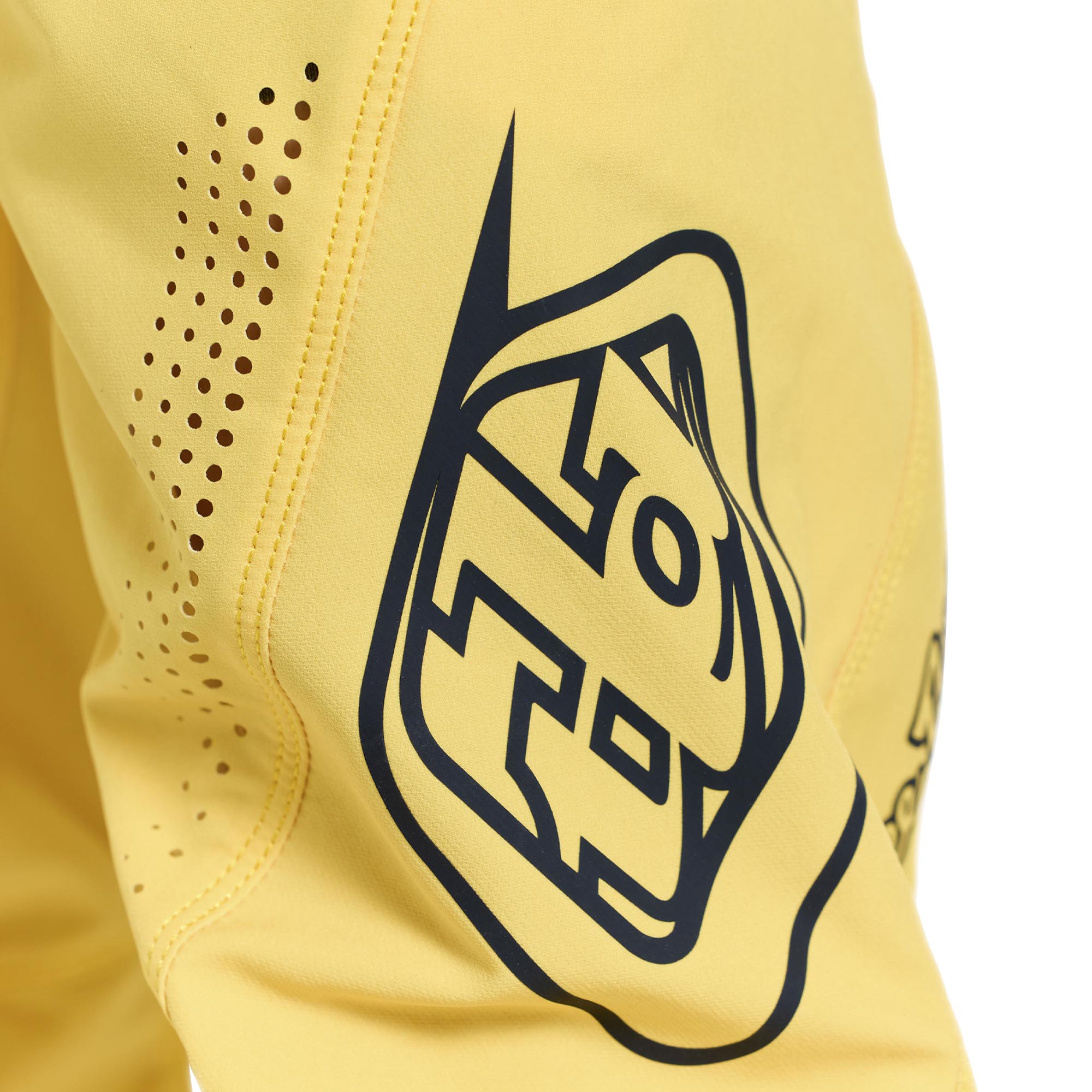 Side view of Troy Lee Designs Sprint Pro Mono Youth Bicycle Pants, yellow, Size 26