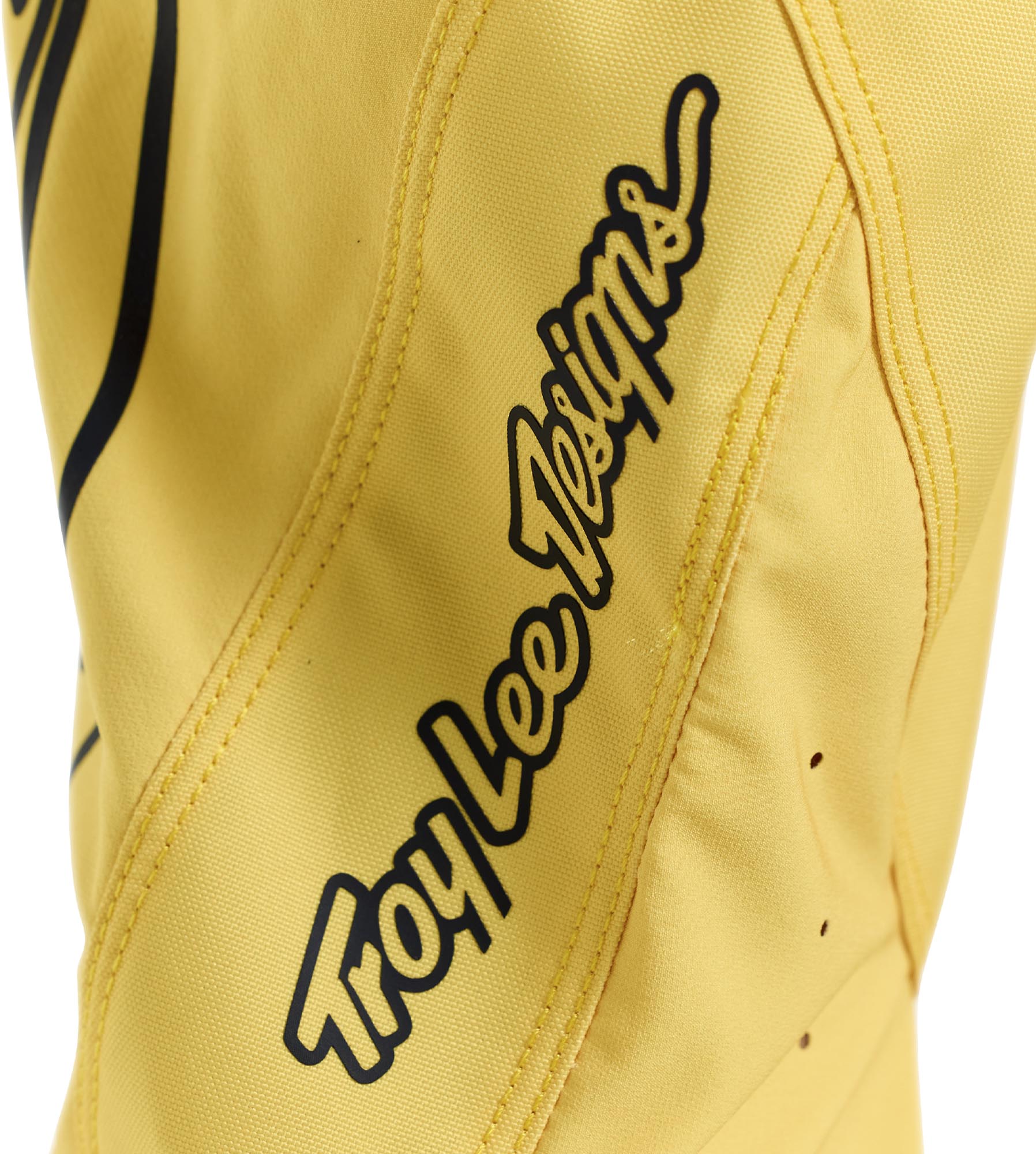 Side view of Troy Lee Designs Sprint Pro Mono Youth Bicycle Pants, yellow, Size 26