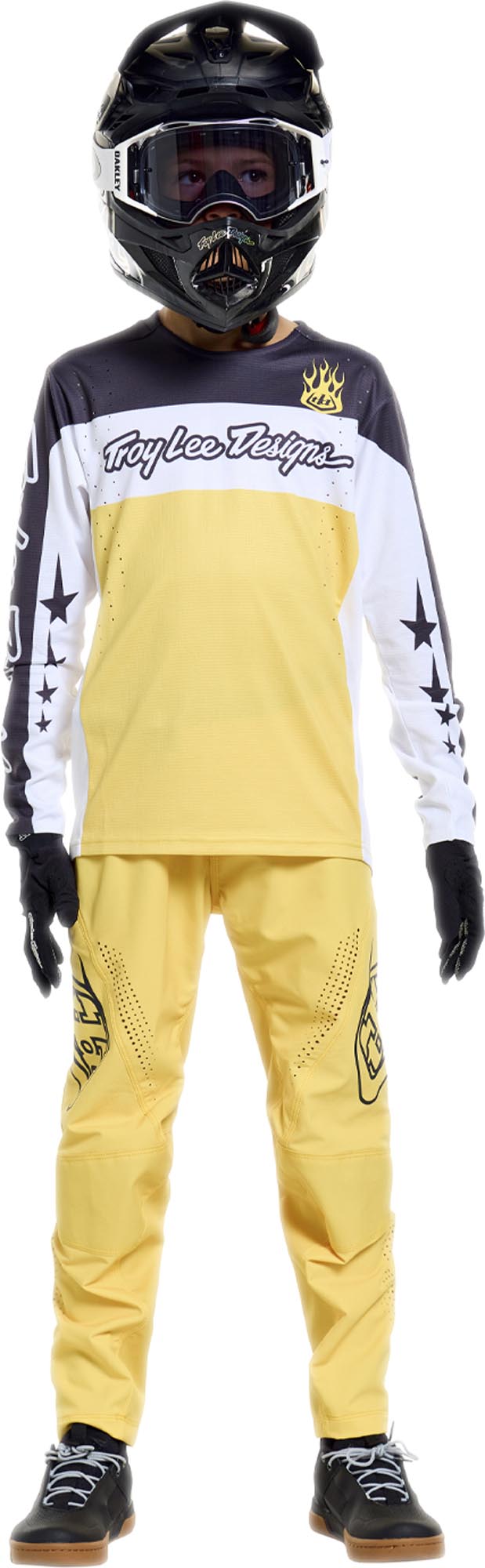 Side view of Troy Lee Designs Sprint Pro Mono Youth Bicycle Pants, yellow, Size 26