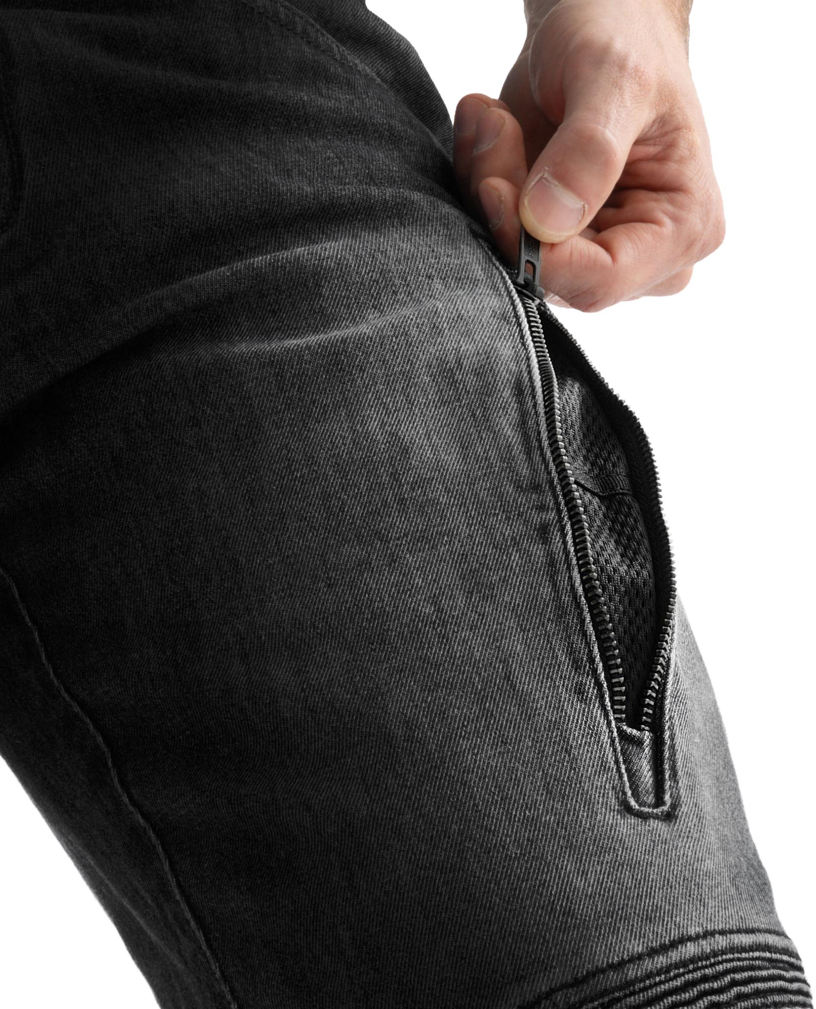 Side view of Rebelhorn Vandal Mono Motorcycle Jeans, Size 34 40 for Men