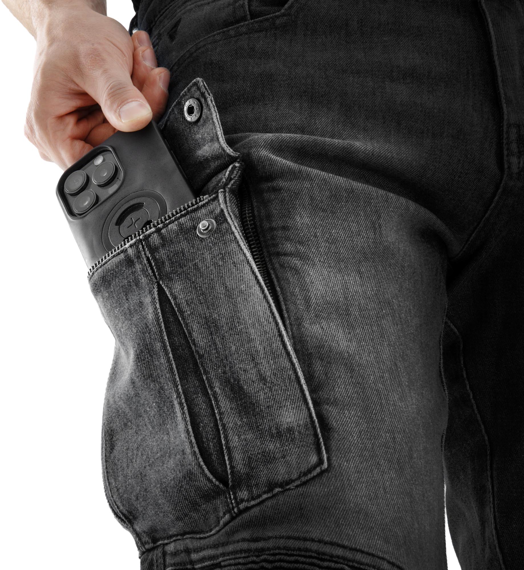 Side view of Rebelhorn Vandal Mono Motorcycle Jeans, Size 34 40 for Men