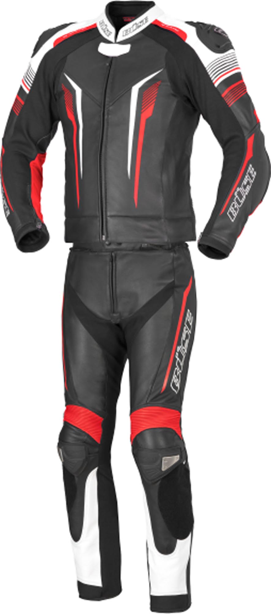 Büse Men's Black Red Tormo Two Piece Ladies Motorcycle Leather Suit, Black-Red, Size 58 For