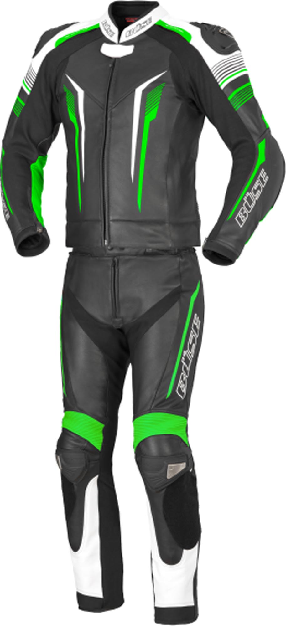 Büse Men's Black Green Tormo Two Piece Ladies Motorcycle Leather Suit, Black-Green, Size 58 For