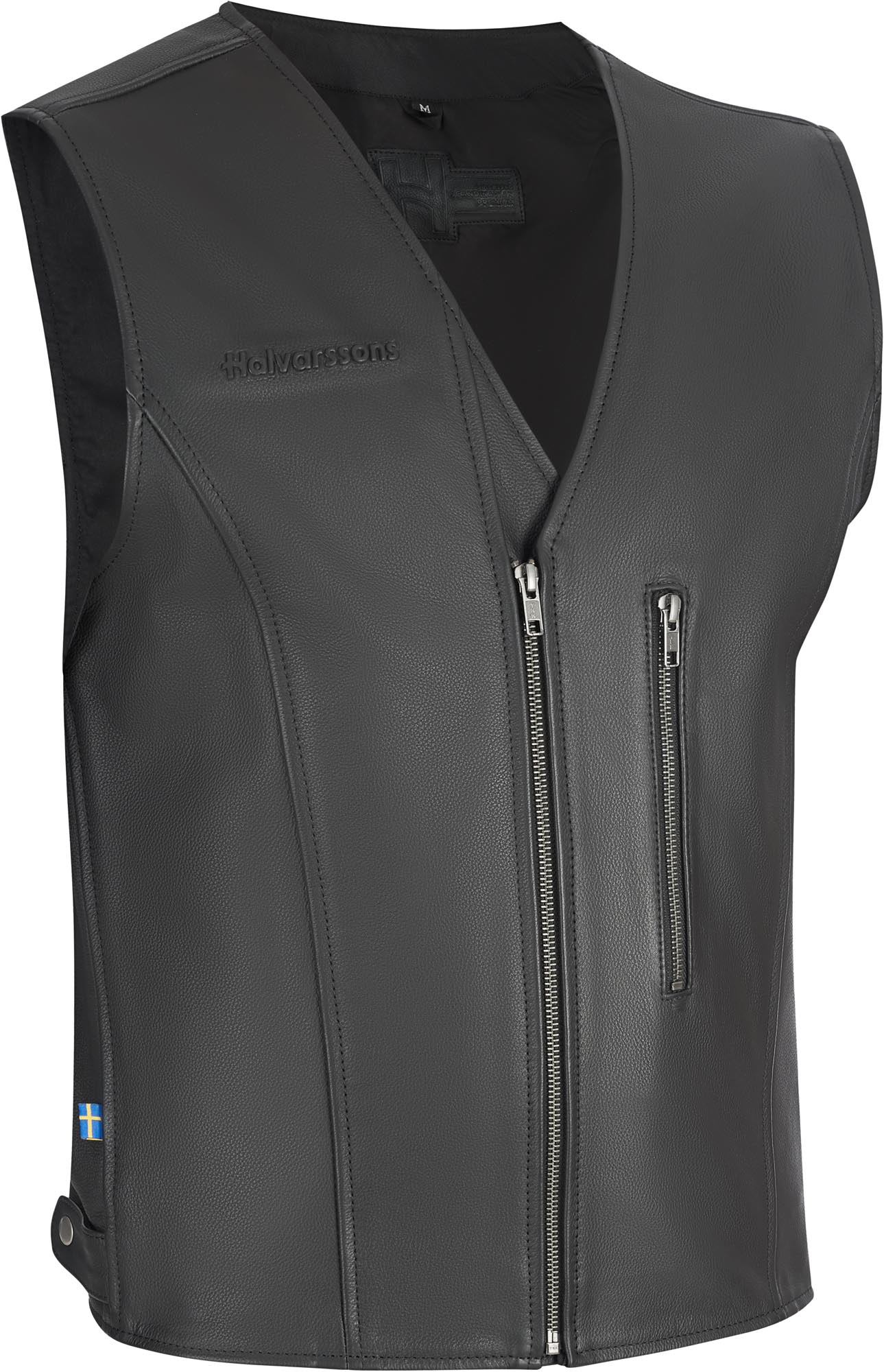 Side view of Halvarsssons Vassbo Motorcycle Leather Vest, black, Size M for Men