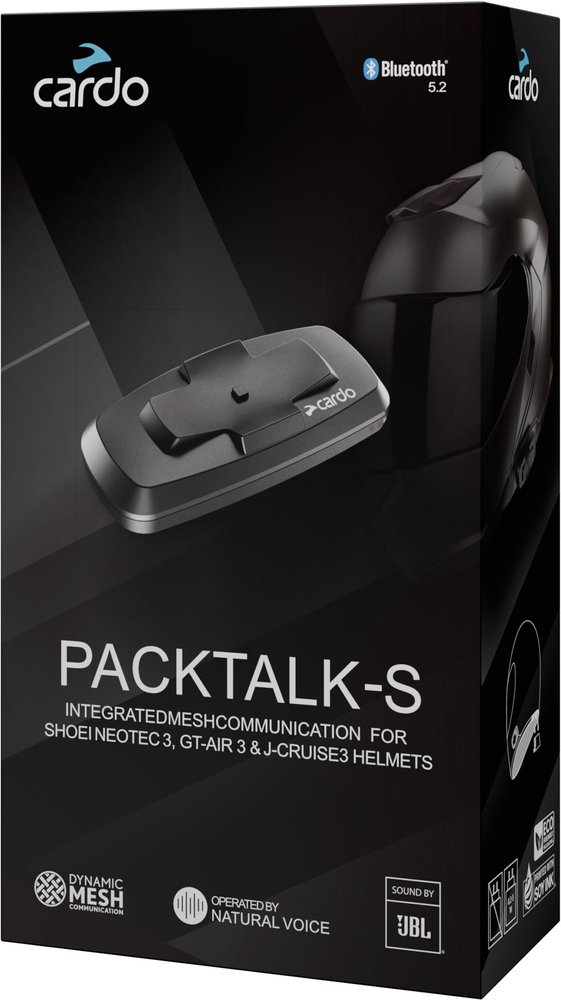 Cardo Packtalk-S Bluetooth Sistema de comunicación Pack único para cascos de moto Shoei Gen 3