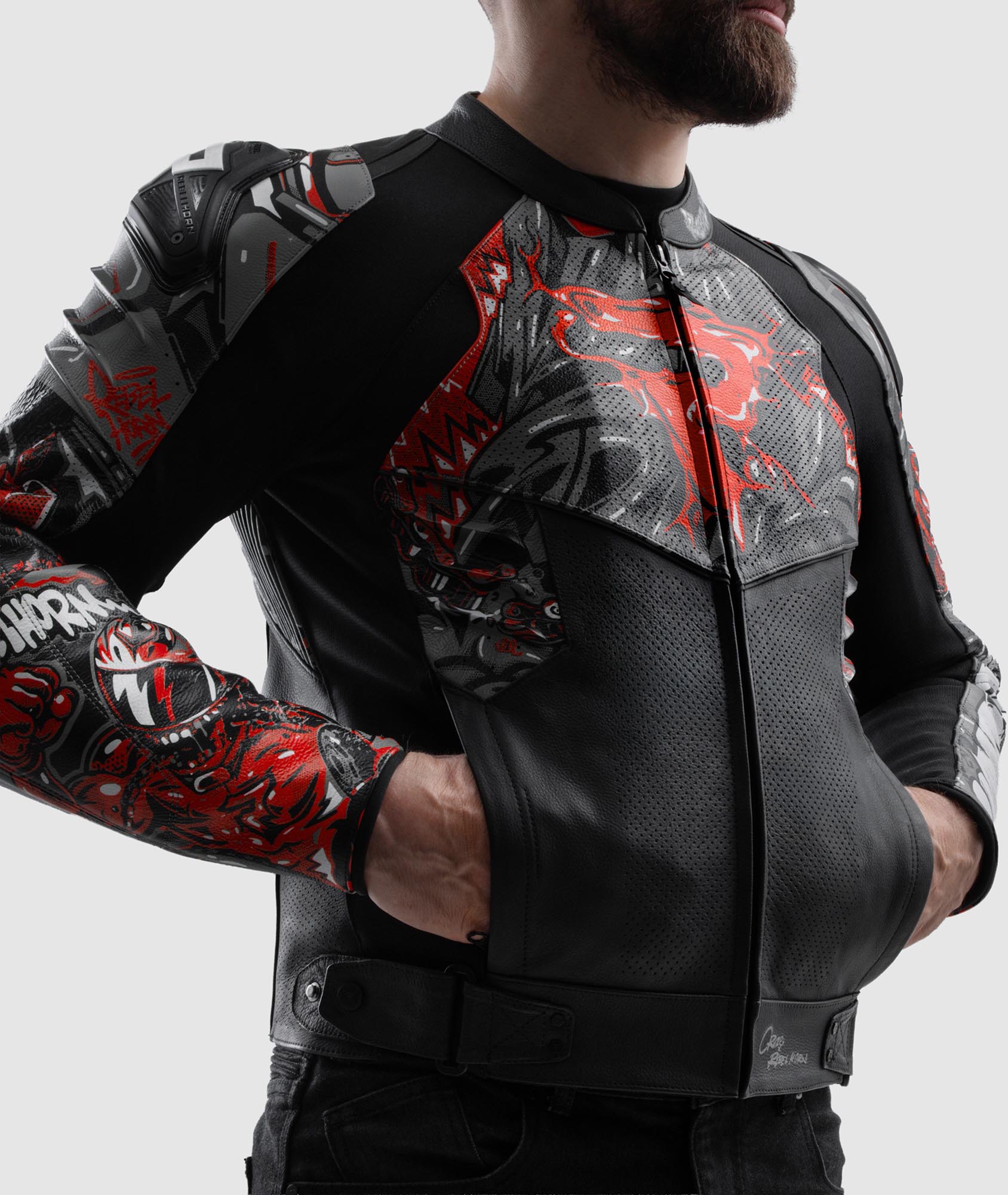 Side view of Rebelhorn Vandal 2 Cruze Motorcycle Leather Jacket, Size 48 for Men