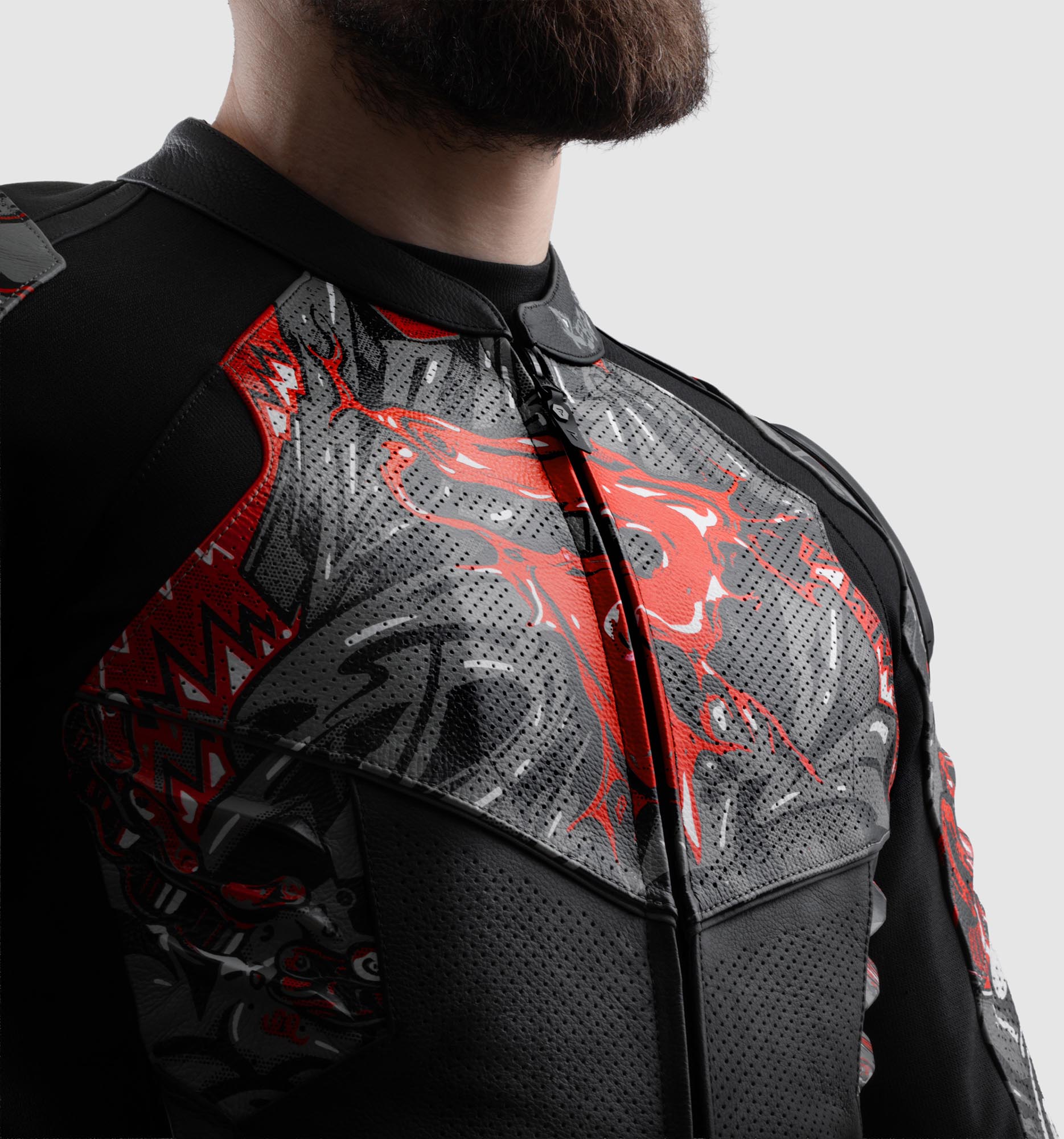 Side view of Rebelhorn Vandal 2 Cruze Motorcycle Leather Jacket, Size 48 for Men