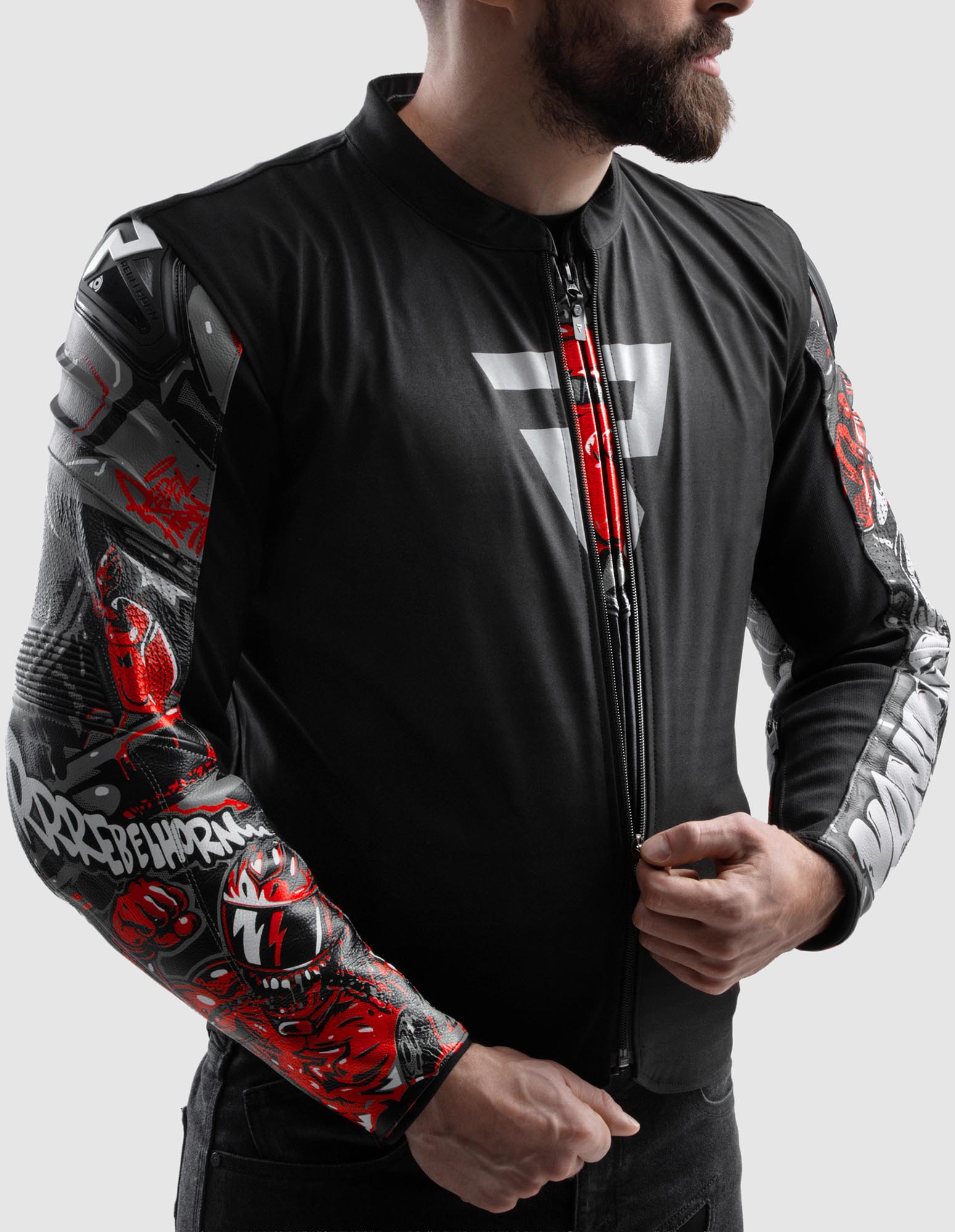 Side view of Rebelhorn Vandal 2 Cruze Motorcycle Leather Jacket, Size 48 for Men