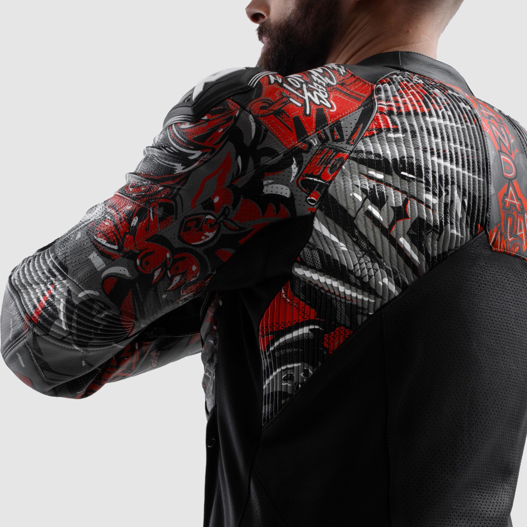Side view of Rebelhorn Vandal 2 Cruze Motorcycle Leather Jacket, Size 48 for Men