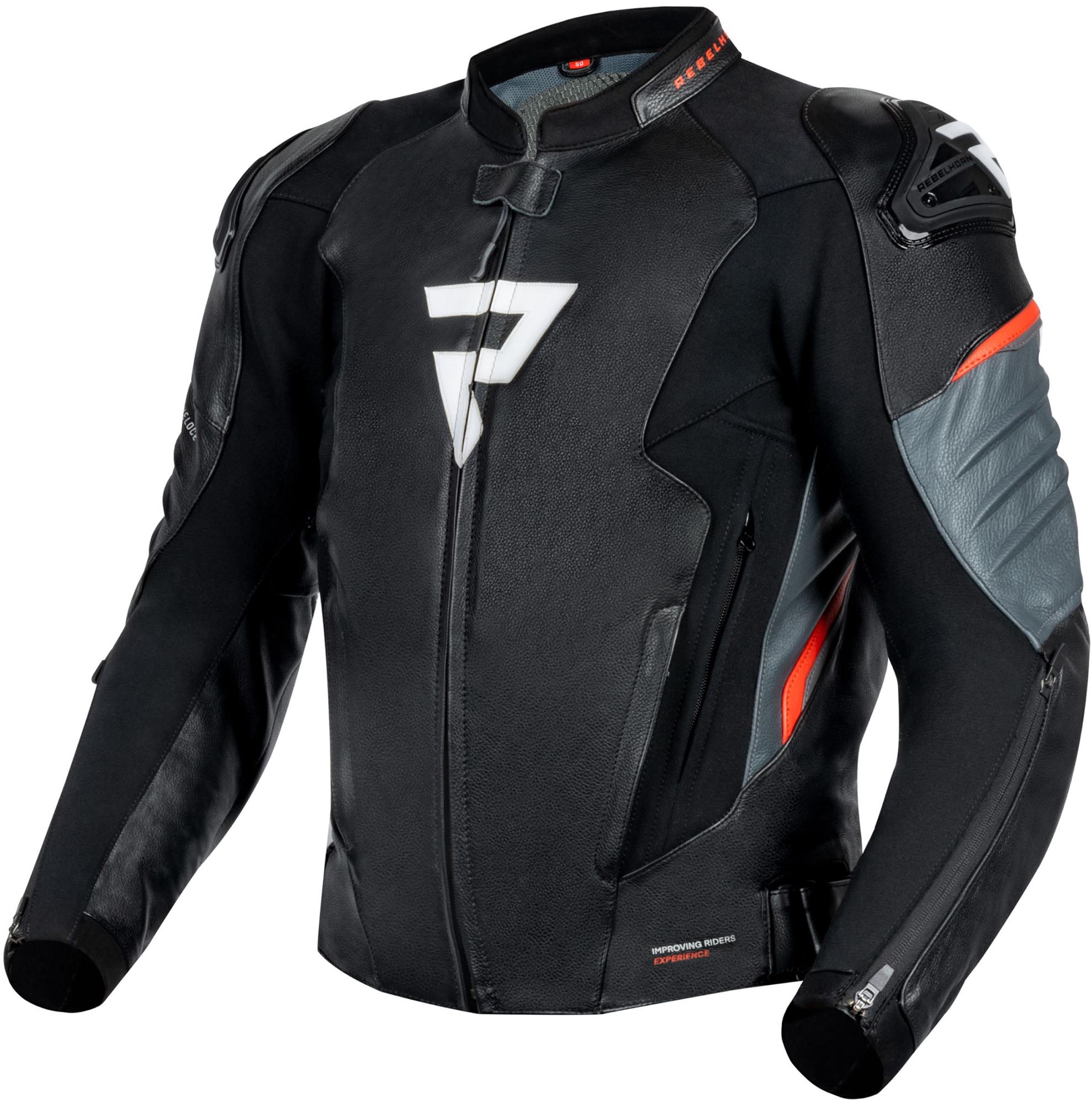 Rebelhorn Veloce Veste en cuir moto, noir-gris-rouge, taille 50 pour Hommes