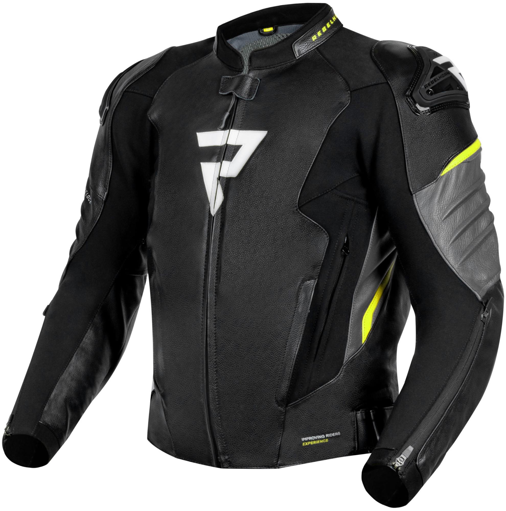 Rebelhorn Veloce Veste en cuir moto, noir-gris-jaune, taille 52 pour Hommes