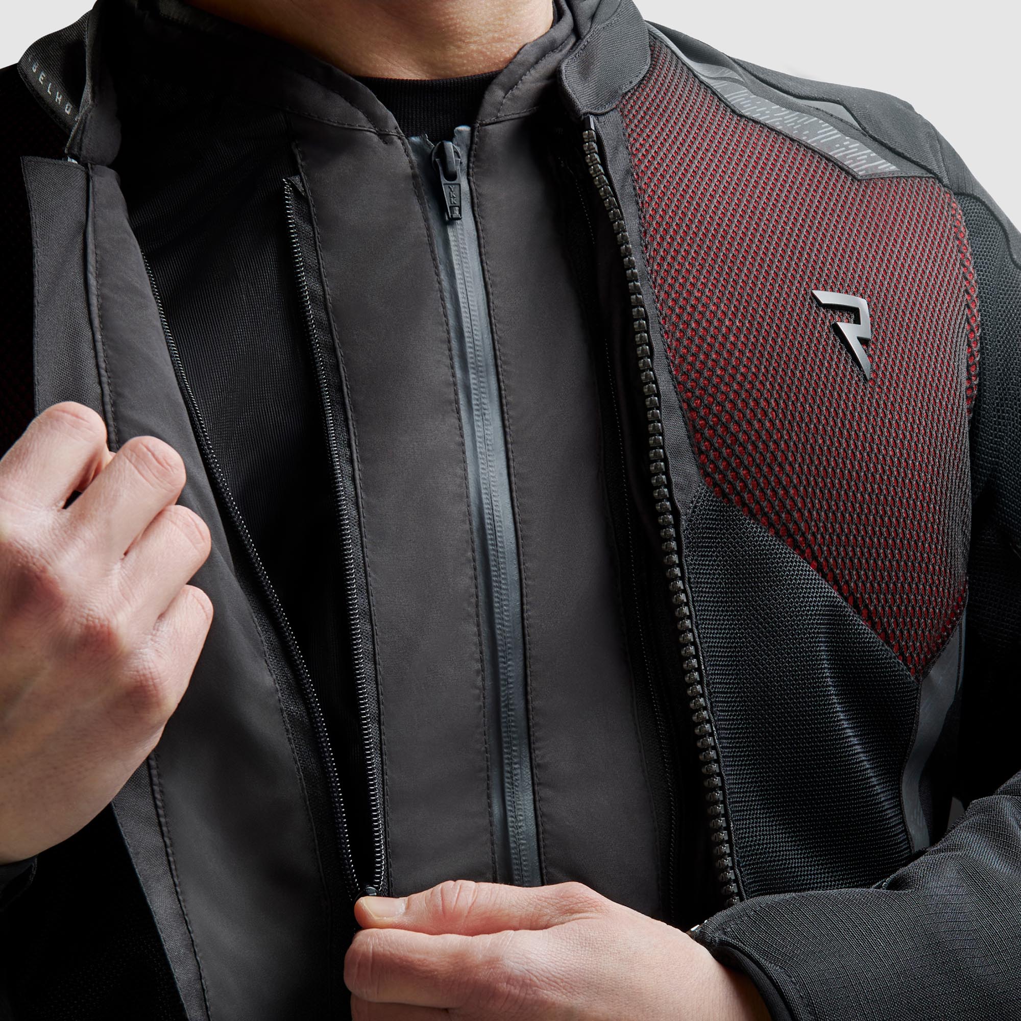 Side view of Rebelhorn Jax waterproof Motorcycle Textile Jacket, black-red, Size 2XL for Men