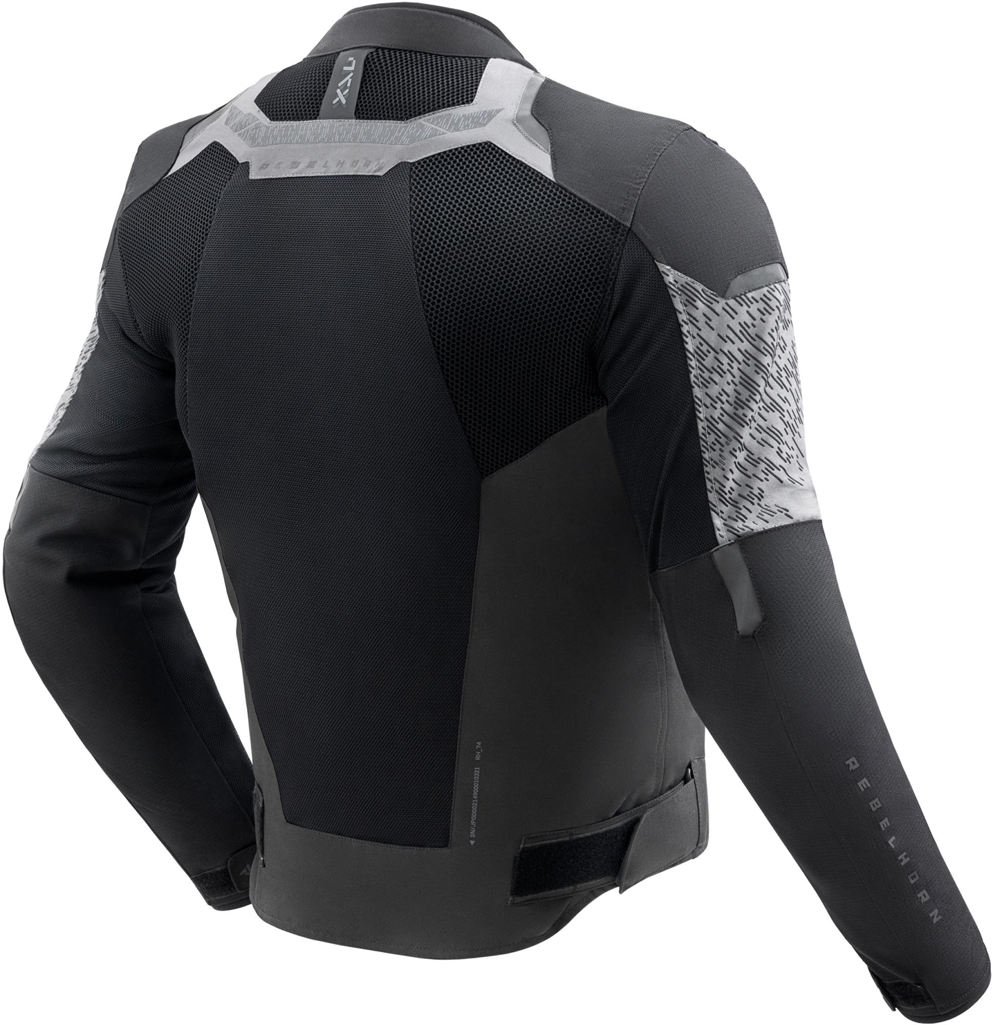 Side view of Rebelhorn Jax waterproof Motorcycle Textile Jacket, black-grey, Size 3XL for Men