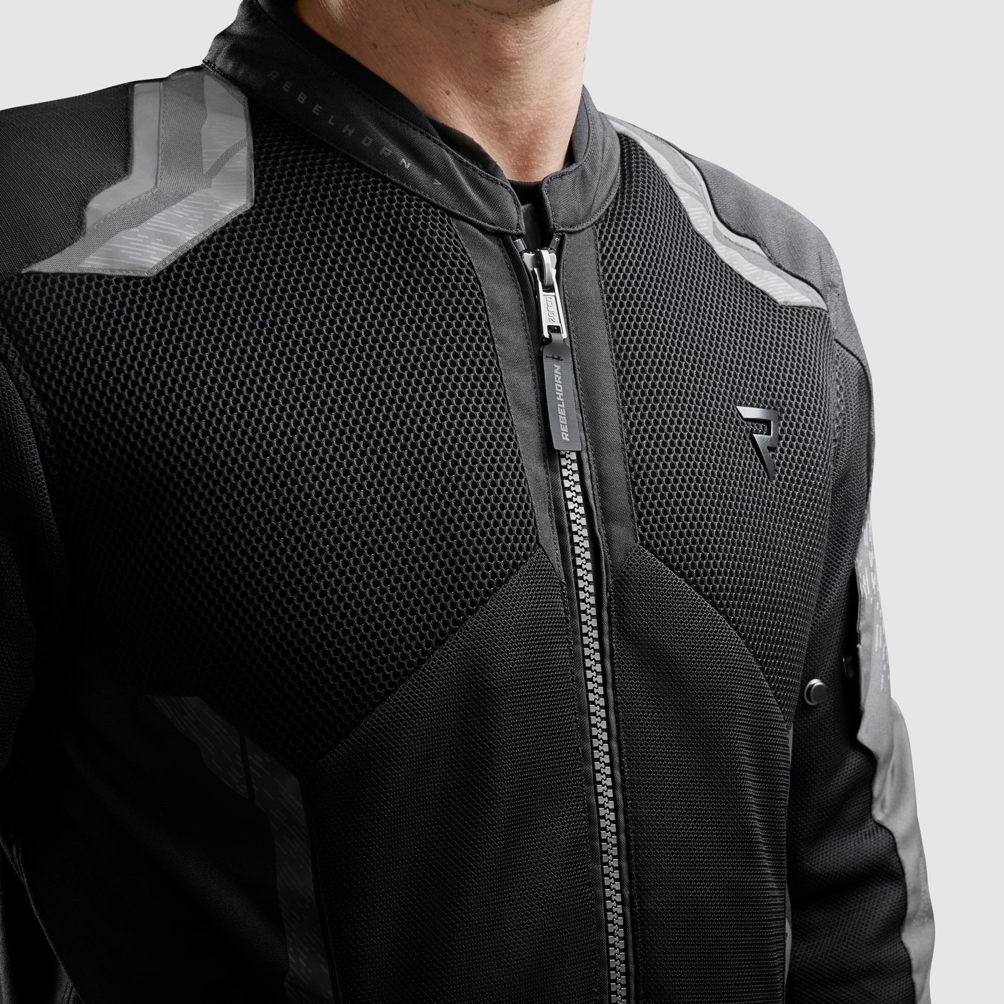 Side view of Rebelhorn Jax waterproof Motorcycle Textile Jacket, black-grey, Size 3XL for Men