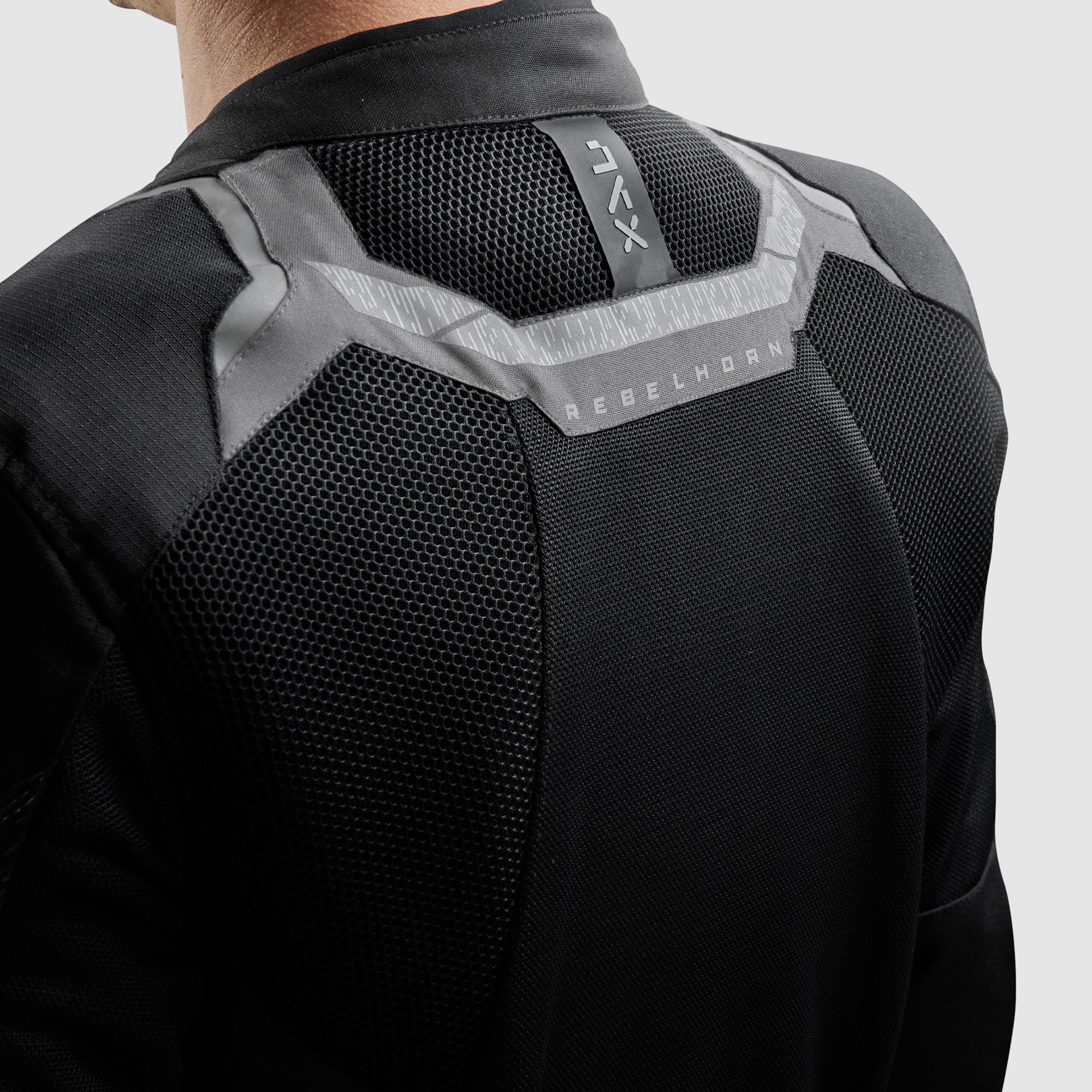Side view of Rebelhorn Jax waterproof Motorcycle Textile Jacket, black-grey, Size 3XL for Men