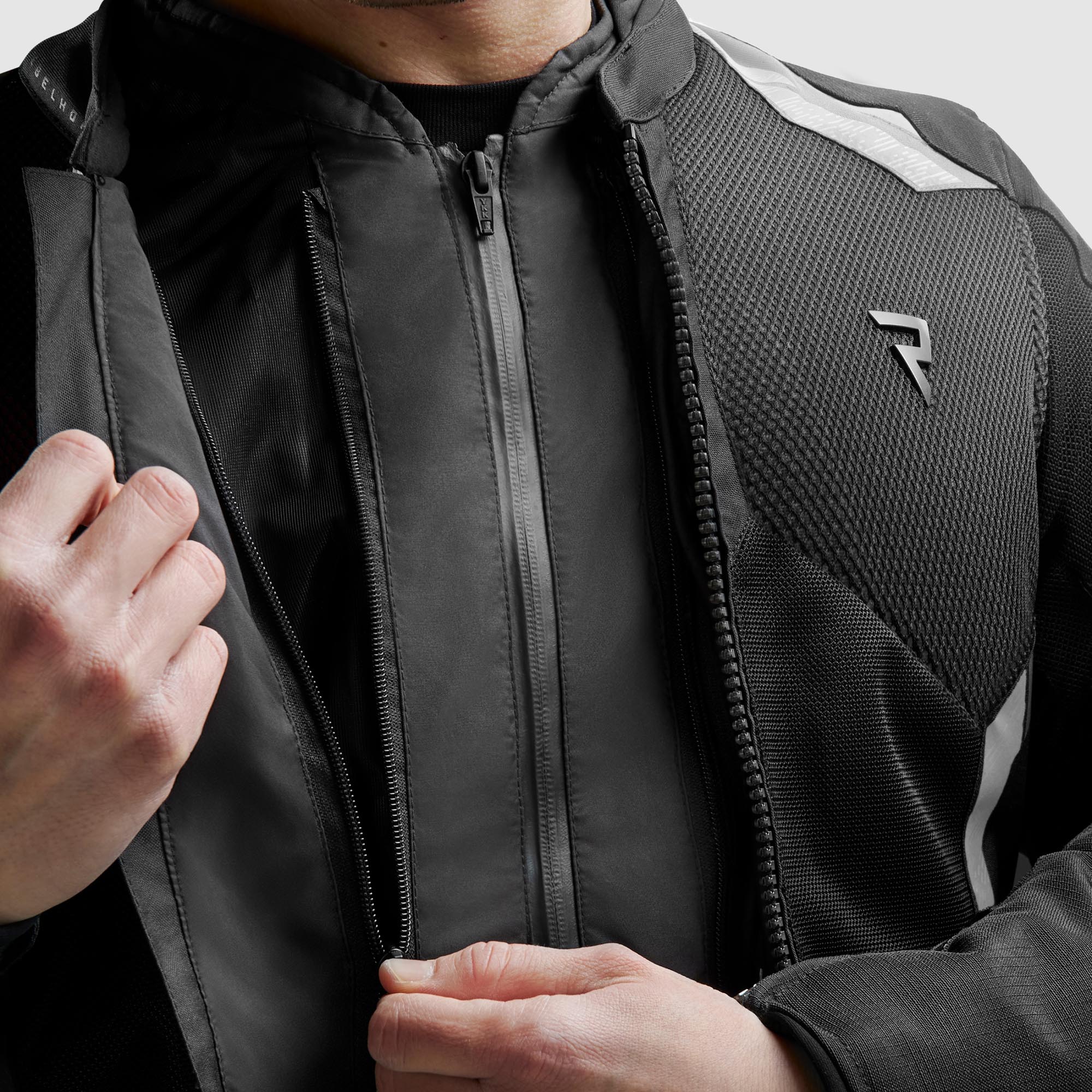 Side view of Rebelhorn Jax waterproof Motorcycle Textile Jacket, black-grey, Size 3XL for Men