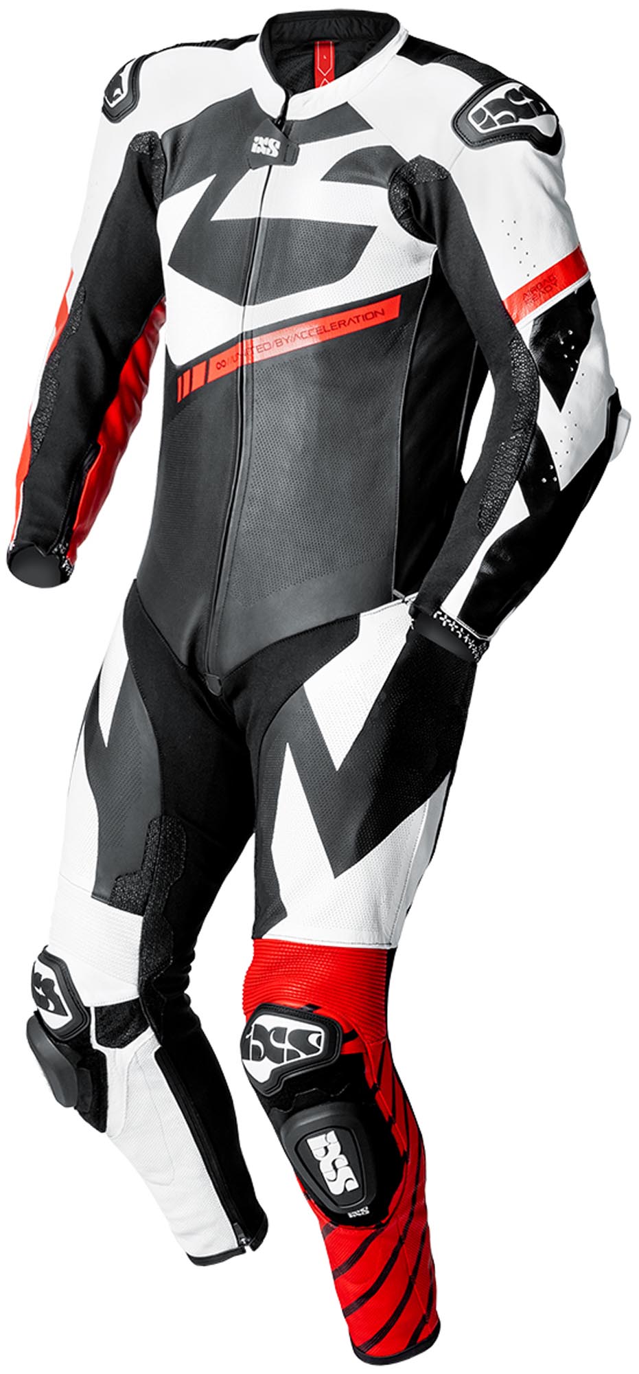 IXS Ace 1.0 One Piece Motorcycle Leather Suit, black-white-red, Size 58 for Men-image-455579099