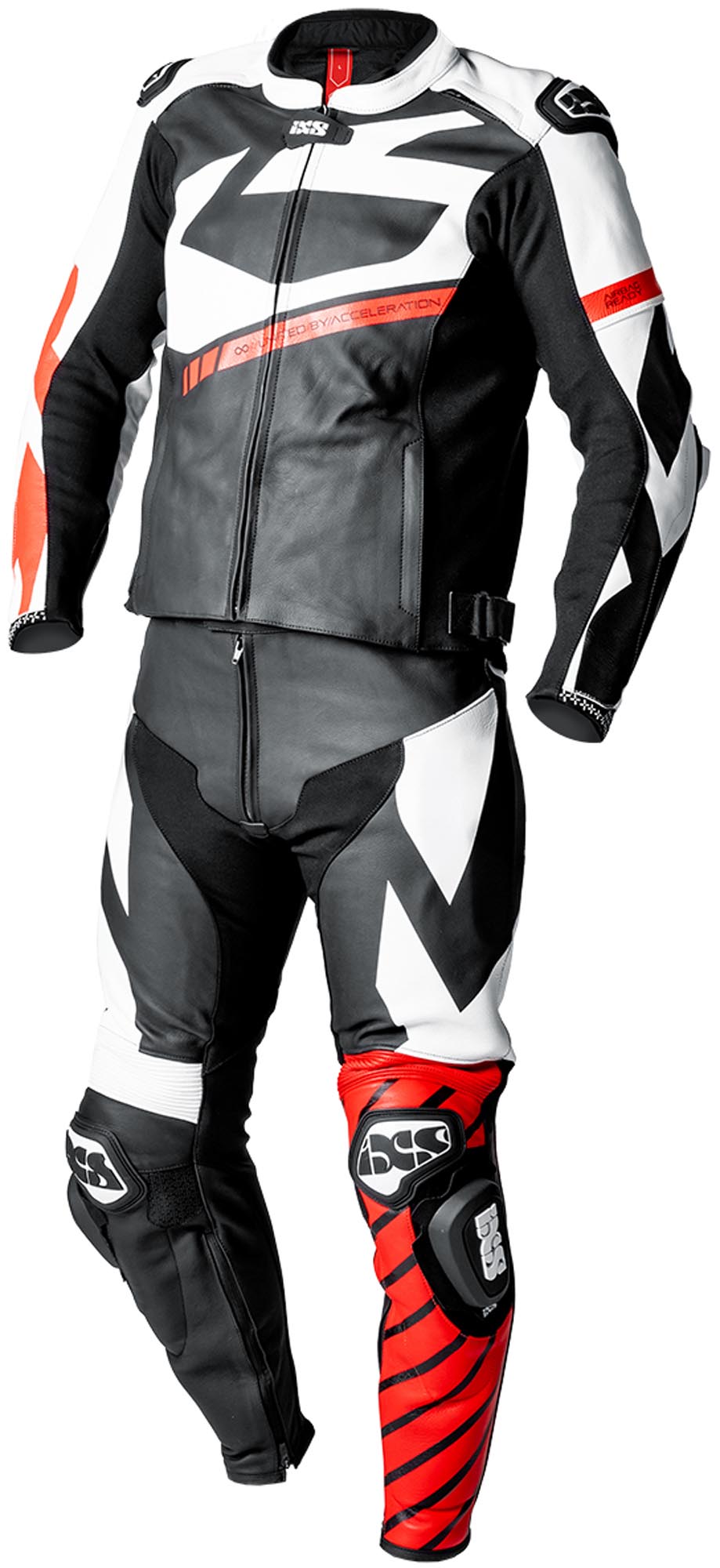 IXS Ace 1.0 Two Piece Motorcycle Leather Suit, black-white-red, Size 56 for Men-image-637446685