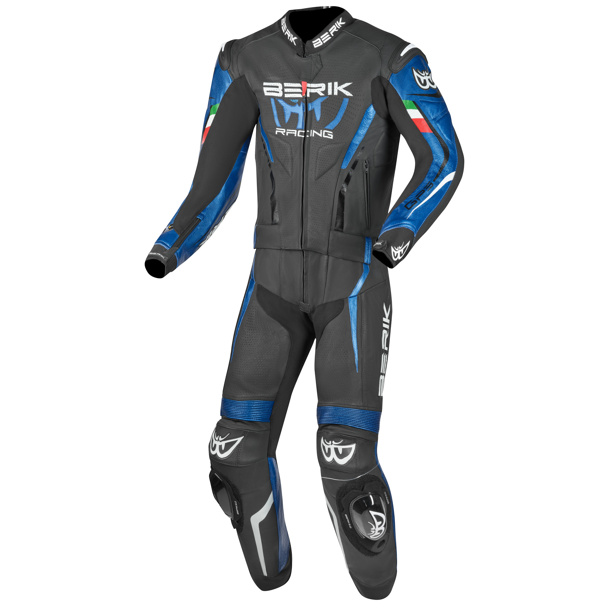 Berik Finthal 2-Piece Motorcycle Leather Suit, black-white-blue, Size 54 for Men-image-771178168