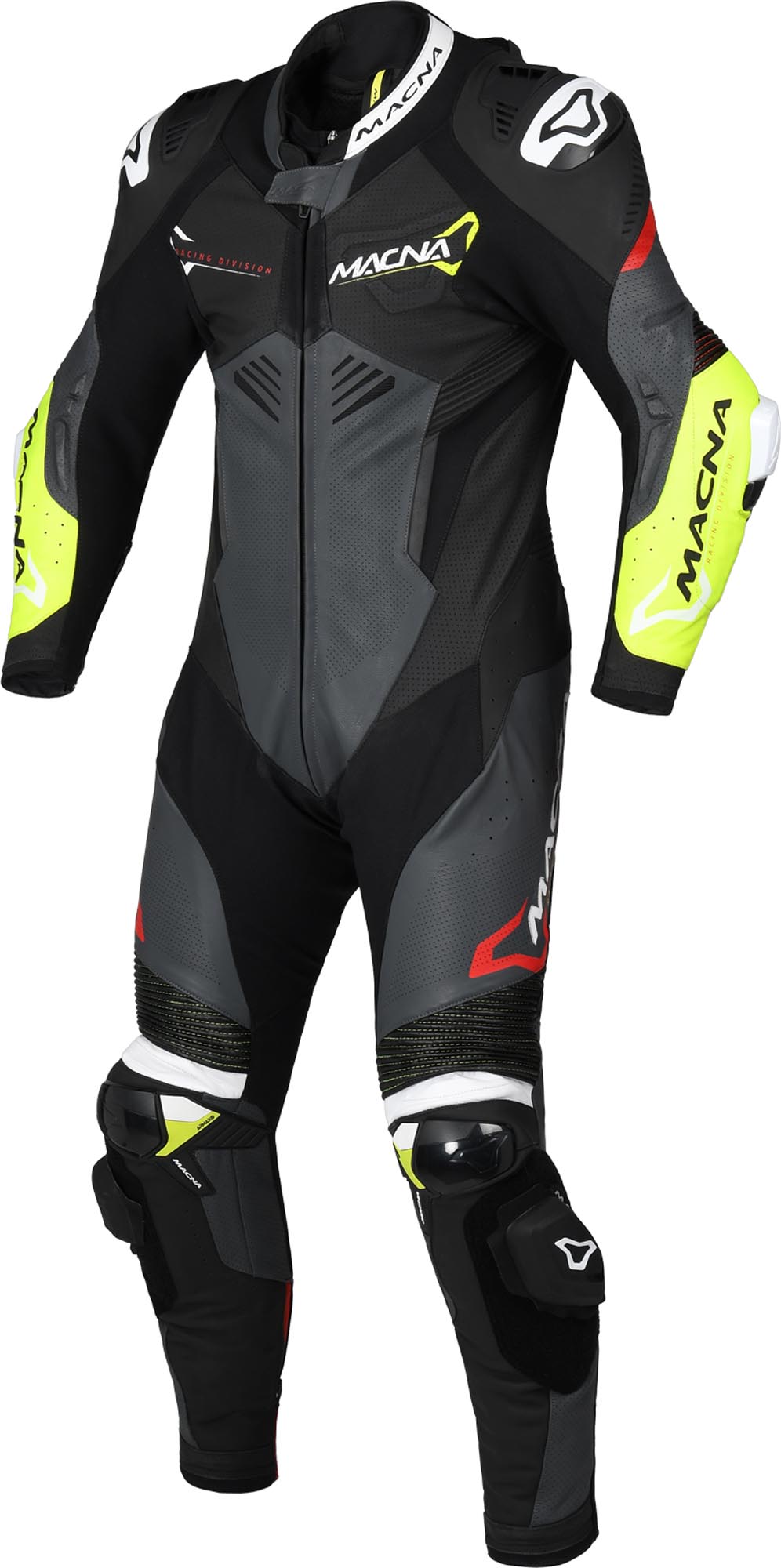 Macna Chromiq One Piece Motorcycle Leather Suit, black-yellow, Size 50 for Men-image-895457573