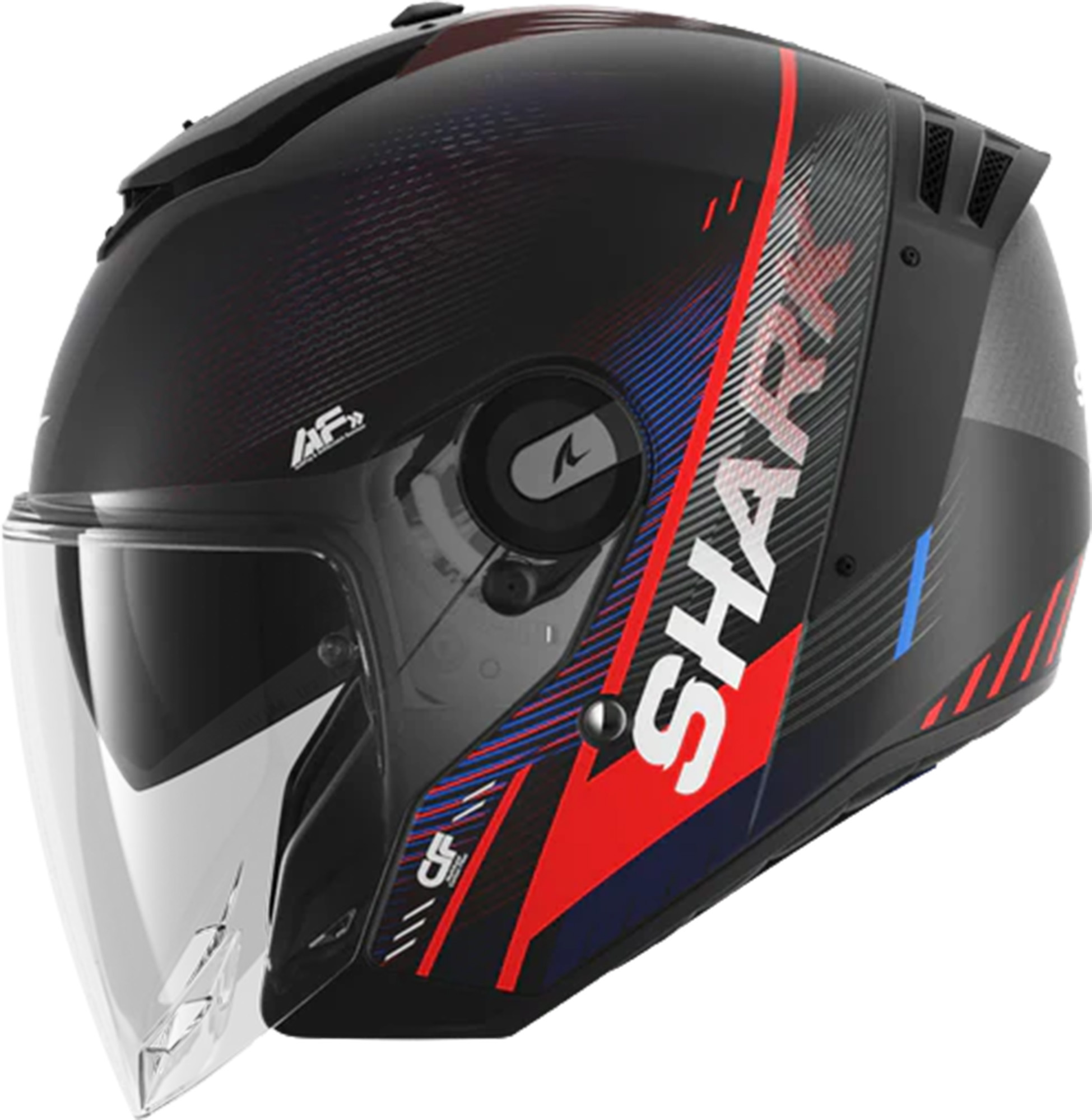Side view of Shark RS Carbon Speed-Tech Mat Jet Helmet, carbon-red-blue, Size 2XL for Men