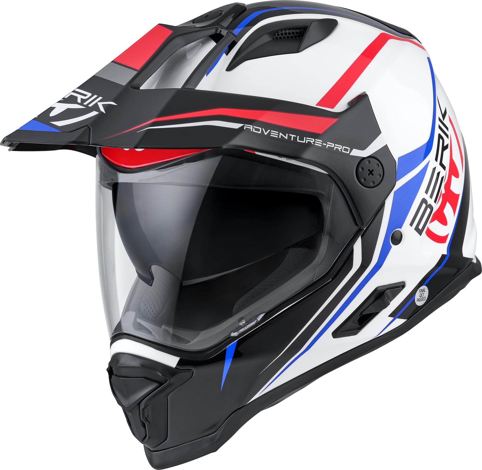 Berik MX313 Volstom Adventure Pro Enduro Helmet, White-Red-Blue, Size S For Men