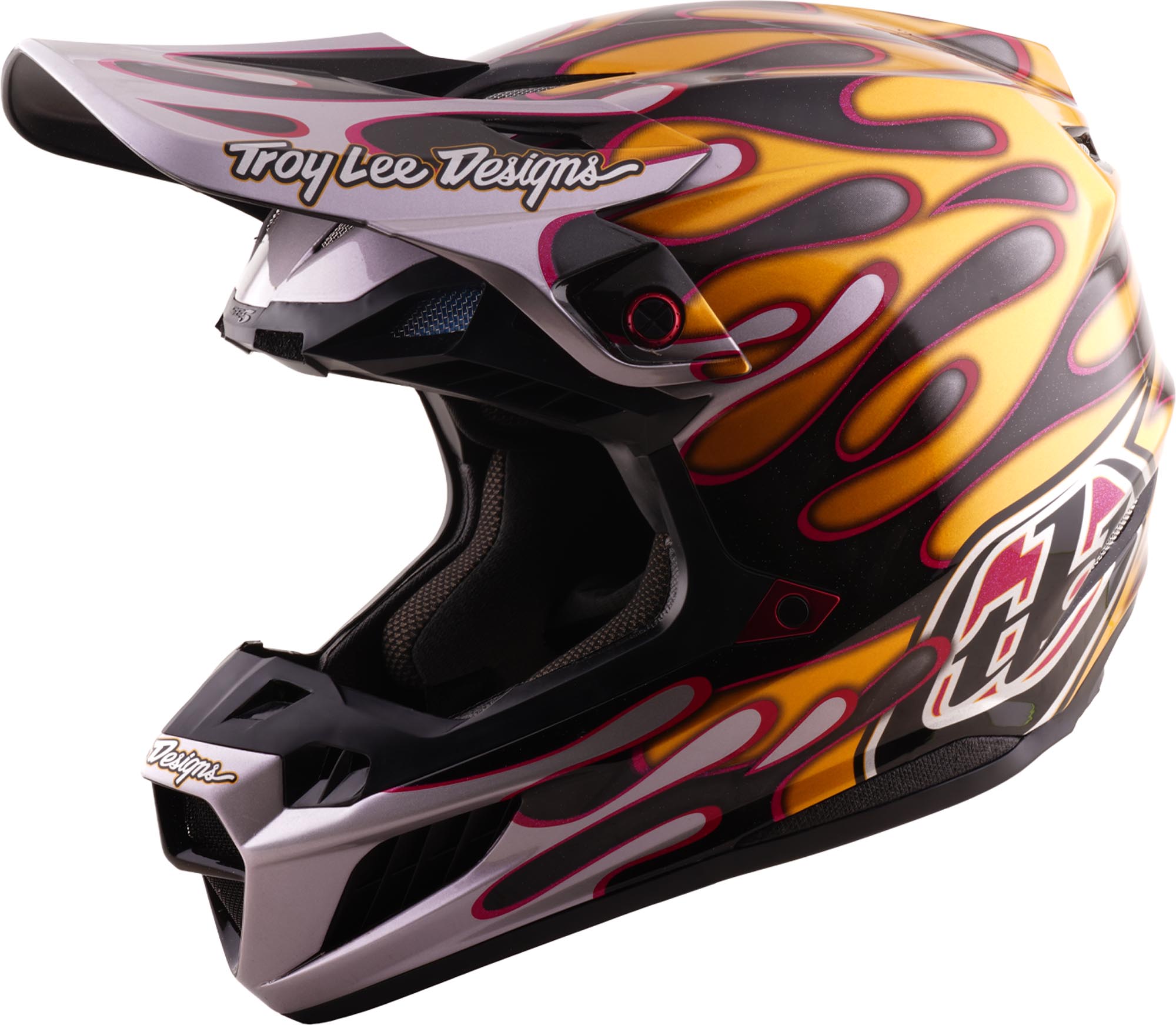Troy Lee Designs SE5 Carbon Mips Overspray Motocross Helmet, Black-Gold, Size L For Men