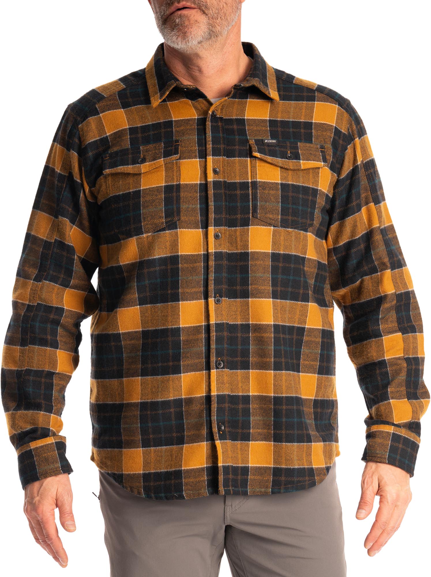 Side view of Klim Owen Flannel Shirt, yellow, Size L for Men