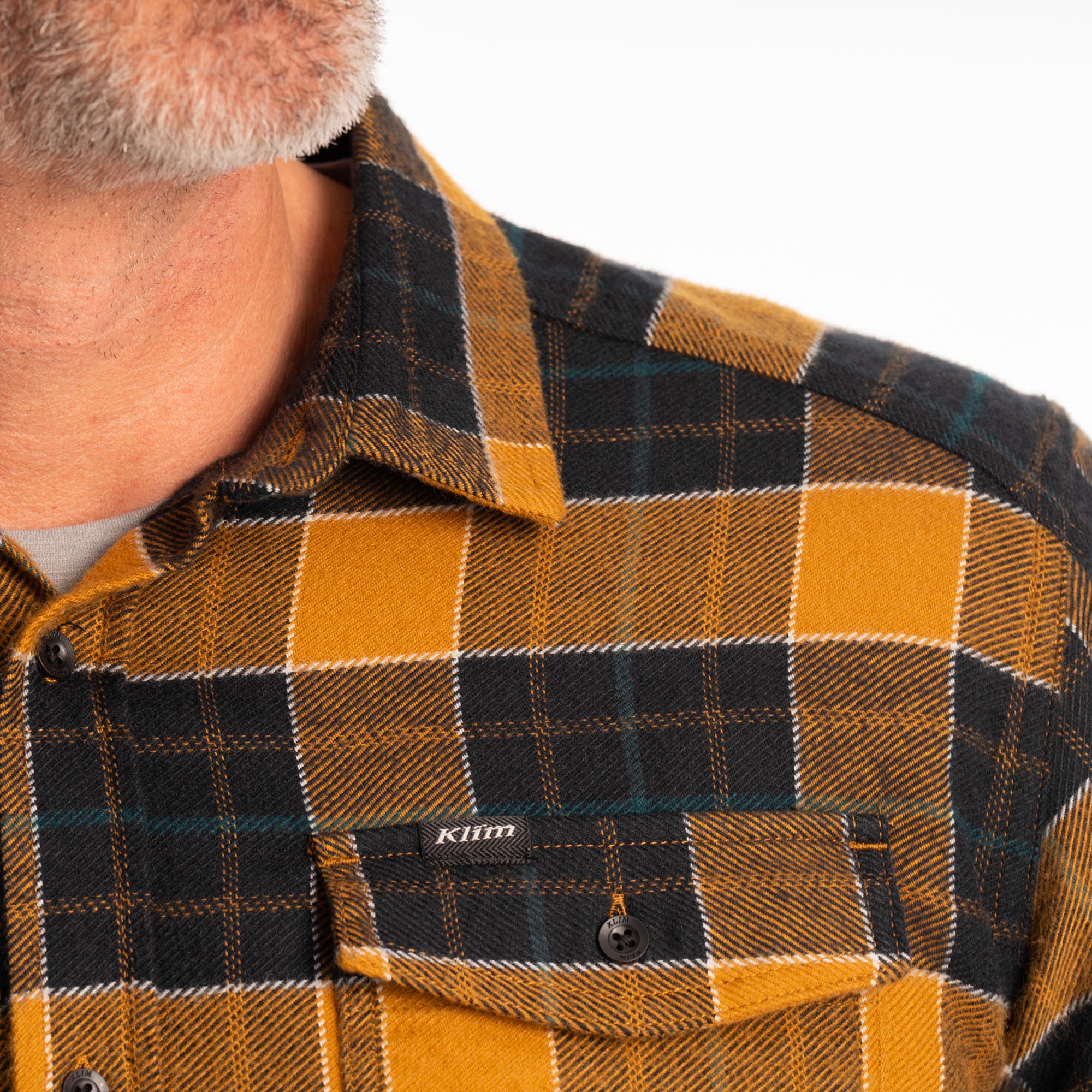 Side view of Klim Owen Flannel Shirt, yellow, Size L for Men