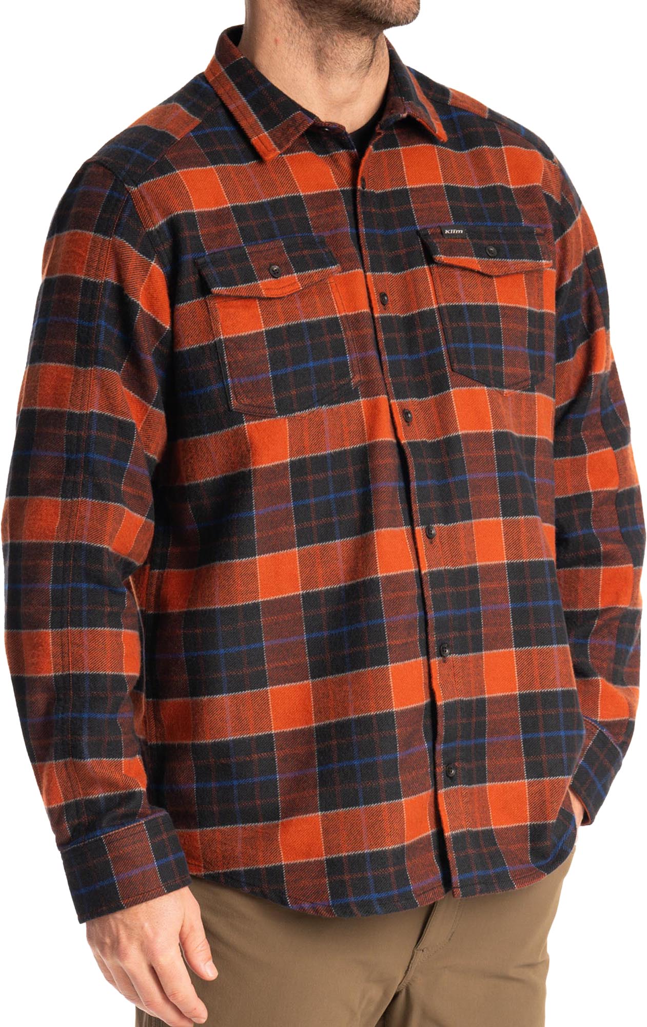 Side view of Klim Owen Flannel Shirt, orange, Size L for Men