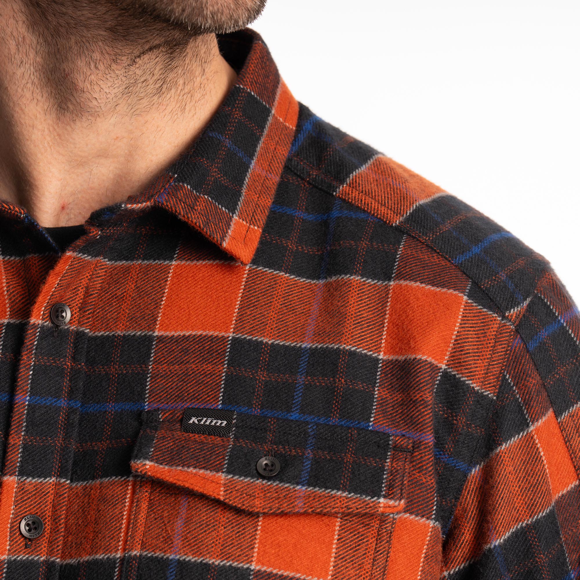 Side view of Klim Owen Flannel Shirt, orange, Size L for Men