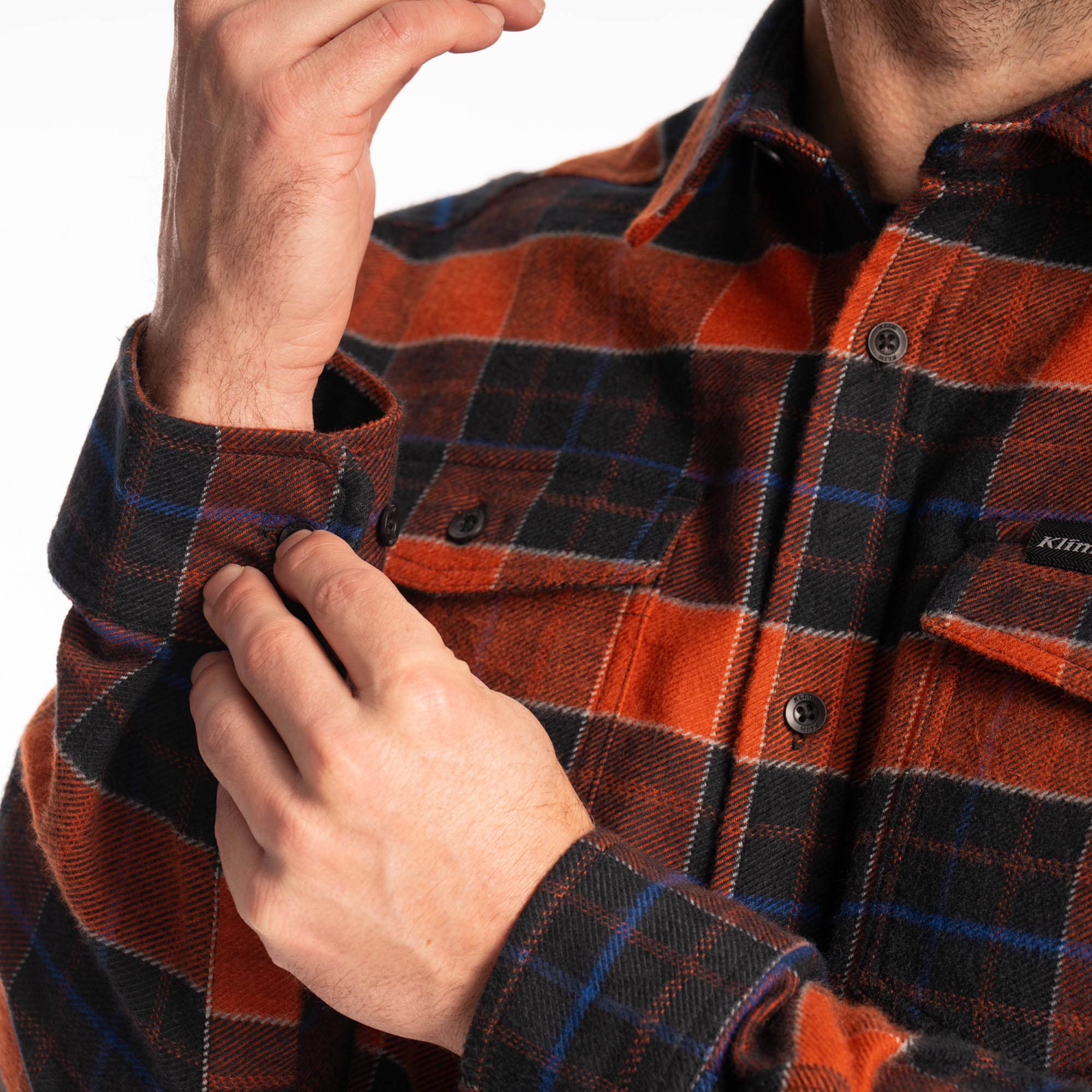 Side view of Klim Owen Flannel Shirt, orange, Size L for Men
