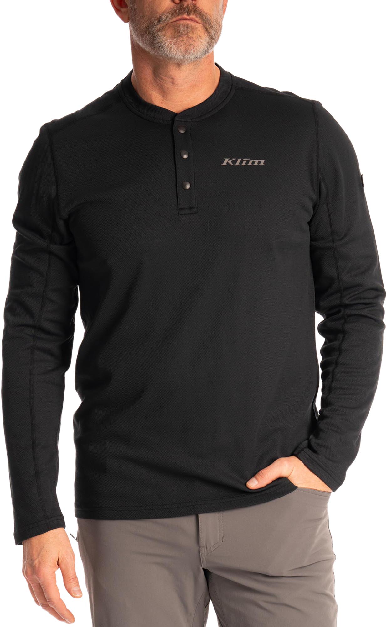 Side view of Klim Sidewinder Wool Long Sleeve Shirt, black, Size L for Men