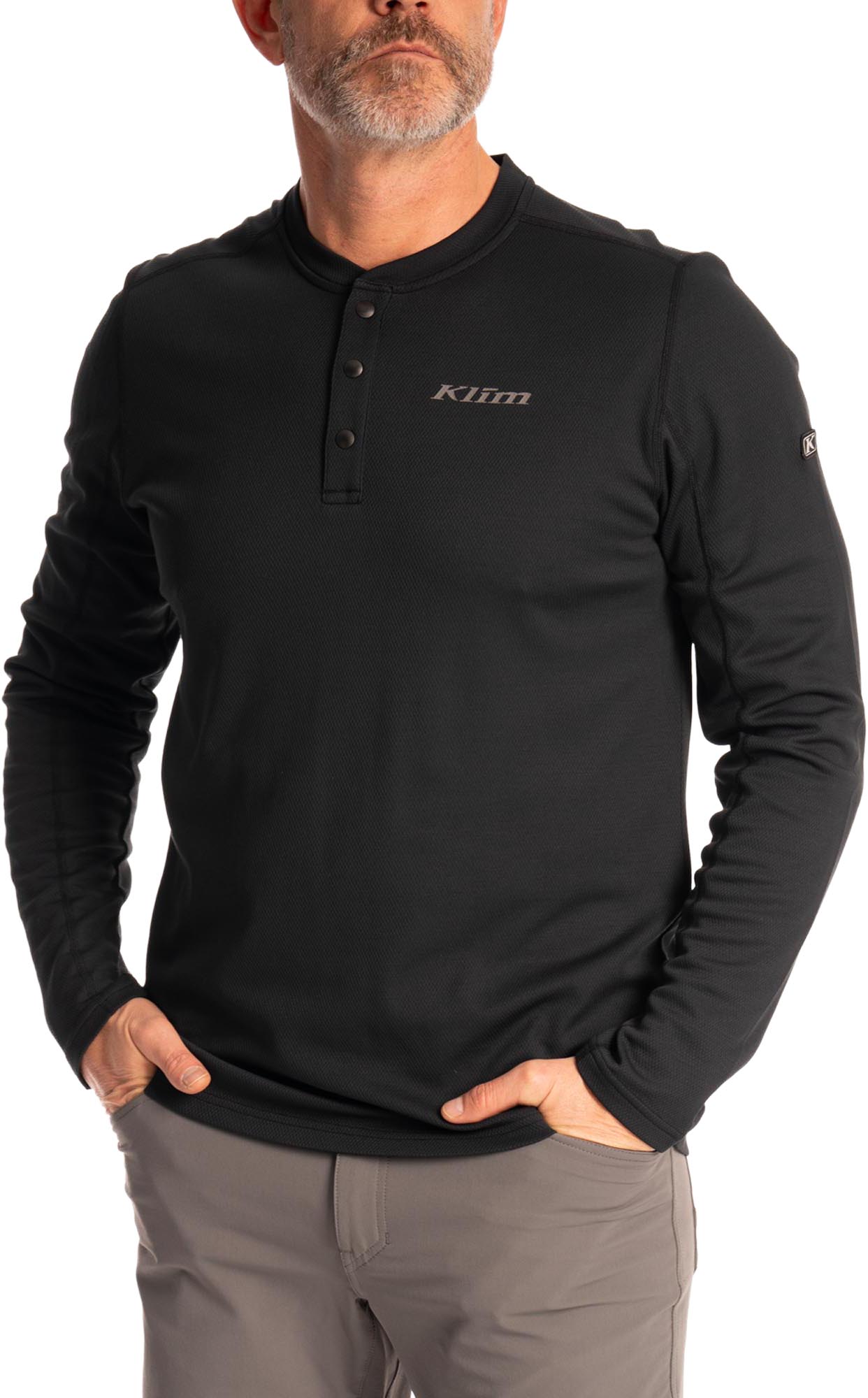 Side view of Klim Sidewinder Wool Long Sleeve Shirt, black, Size L for Men