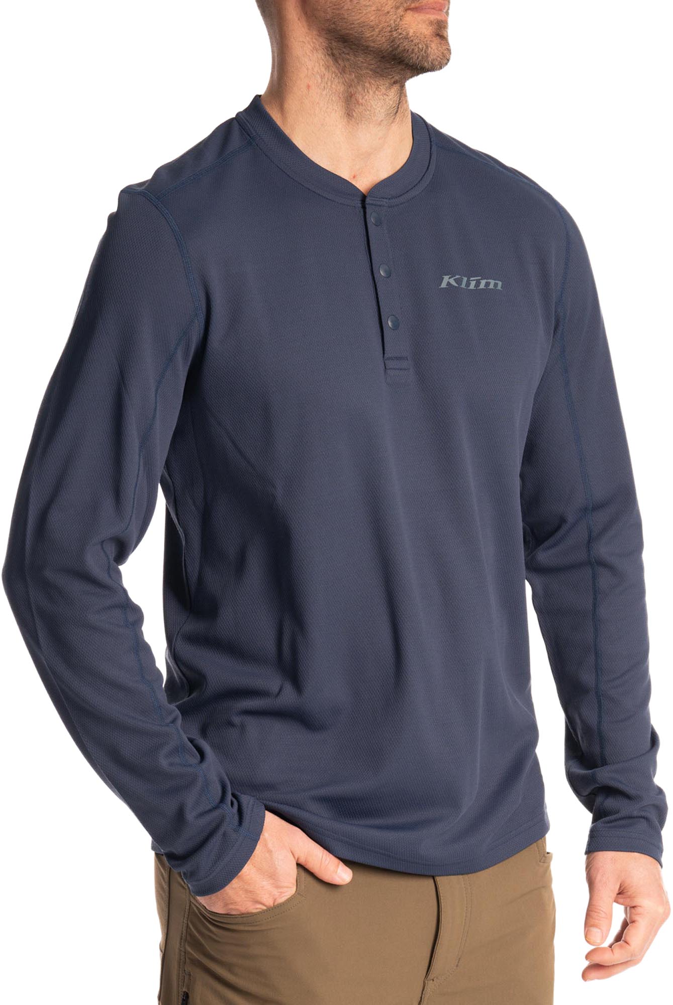 Side view of Klim Sidewinder Wool Long Sleeve Shirt, blue, Size M for Men