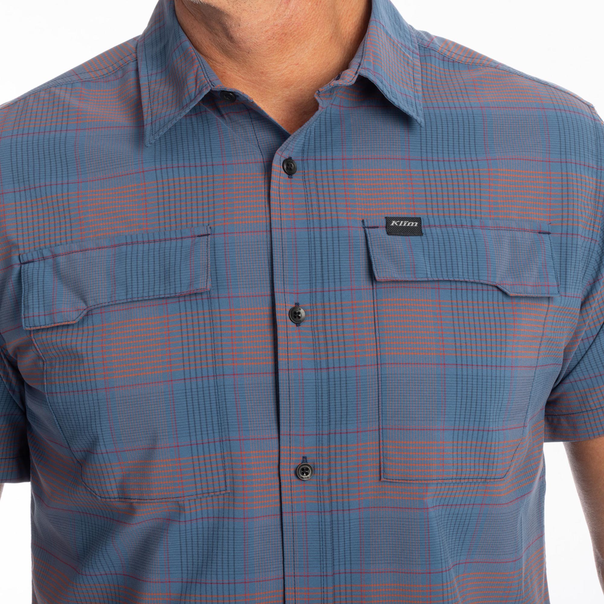 Side view of Klim Taggart Stretch Shirt, red-blue, Size XL for Men