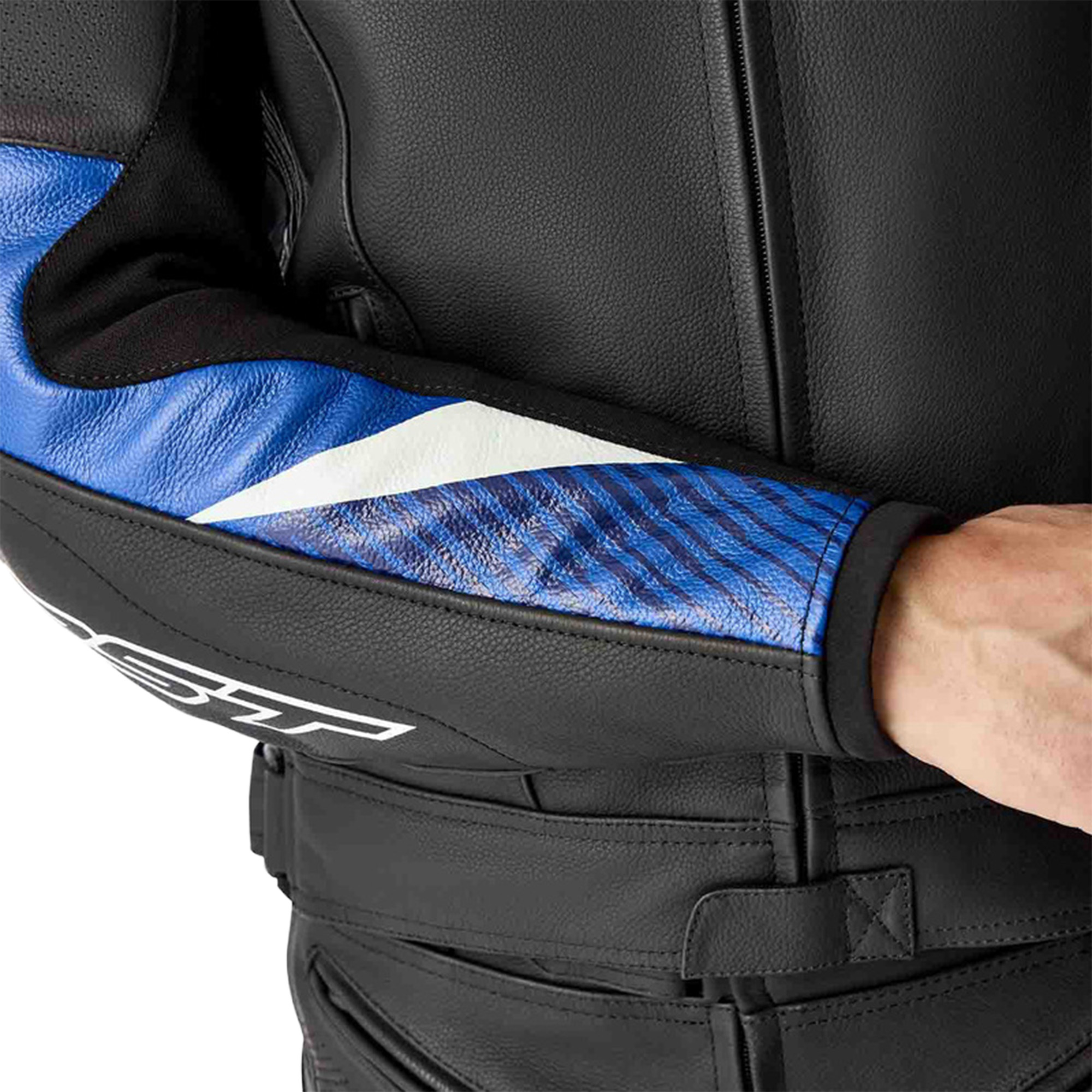 Side view of RST Tractech Evo D3O Motorcycle Leather Jacket, black-blue, Size 52 for Men