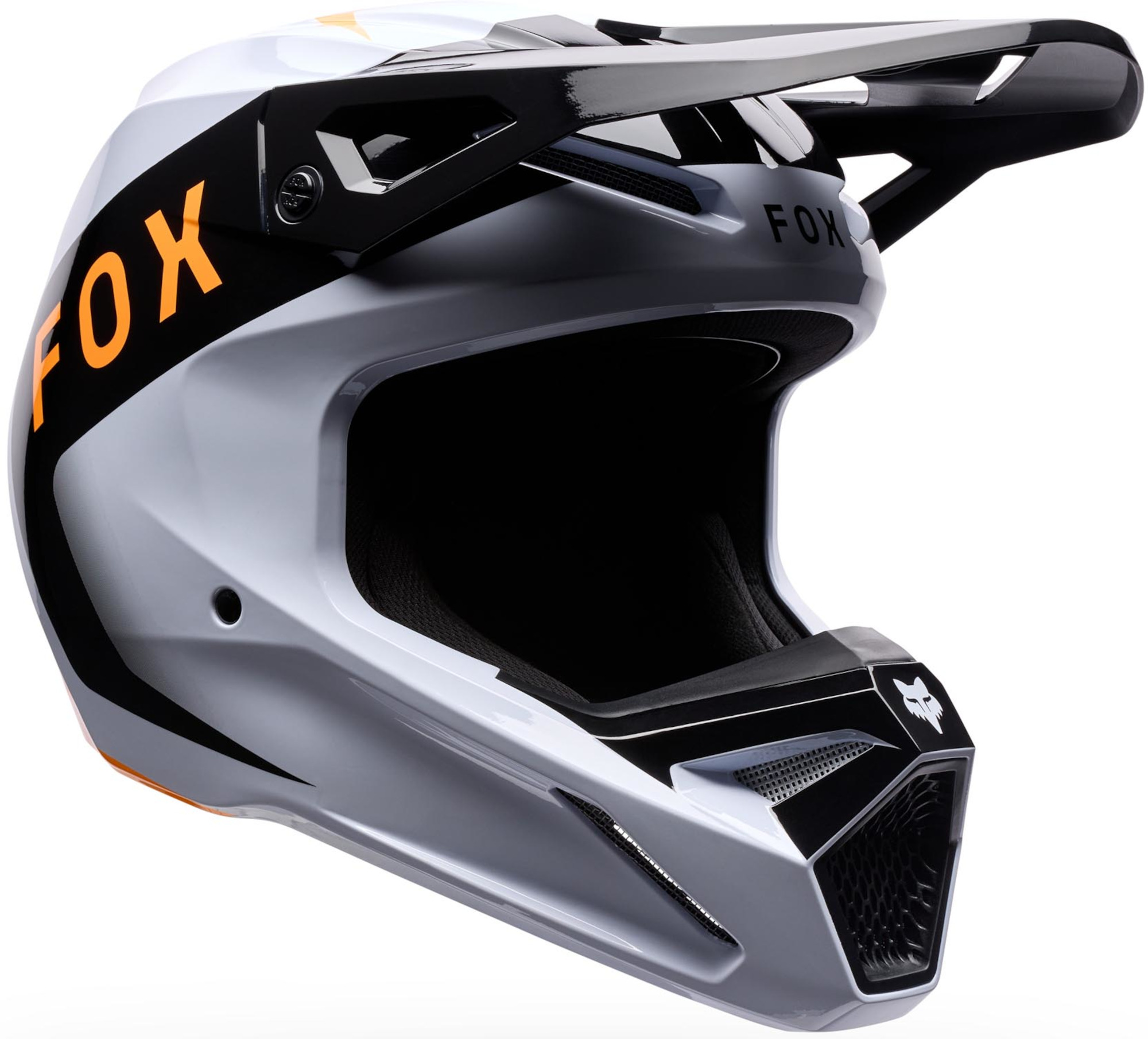 Fox V1 Noble Motocross Helmet, Black-White-Orange, Size L For Men