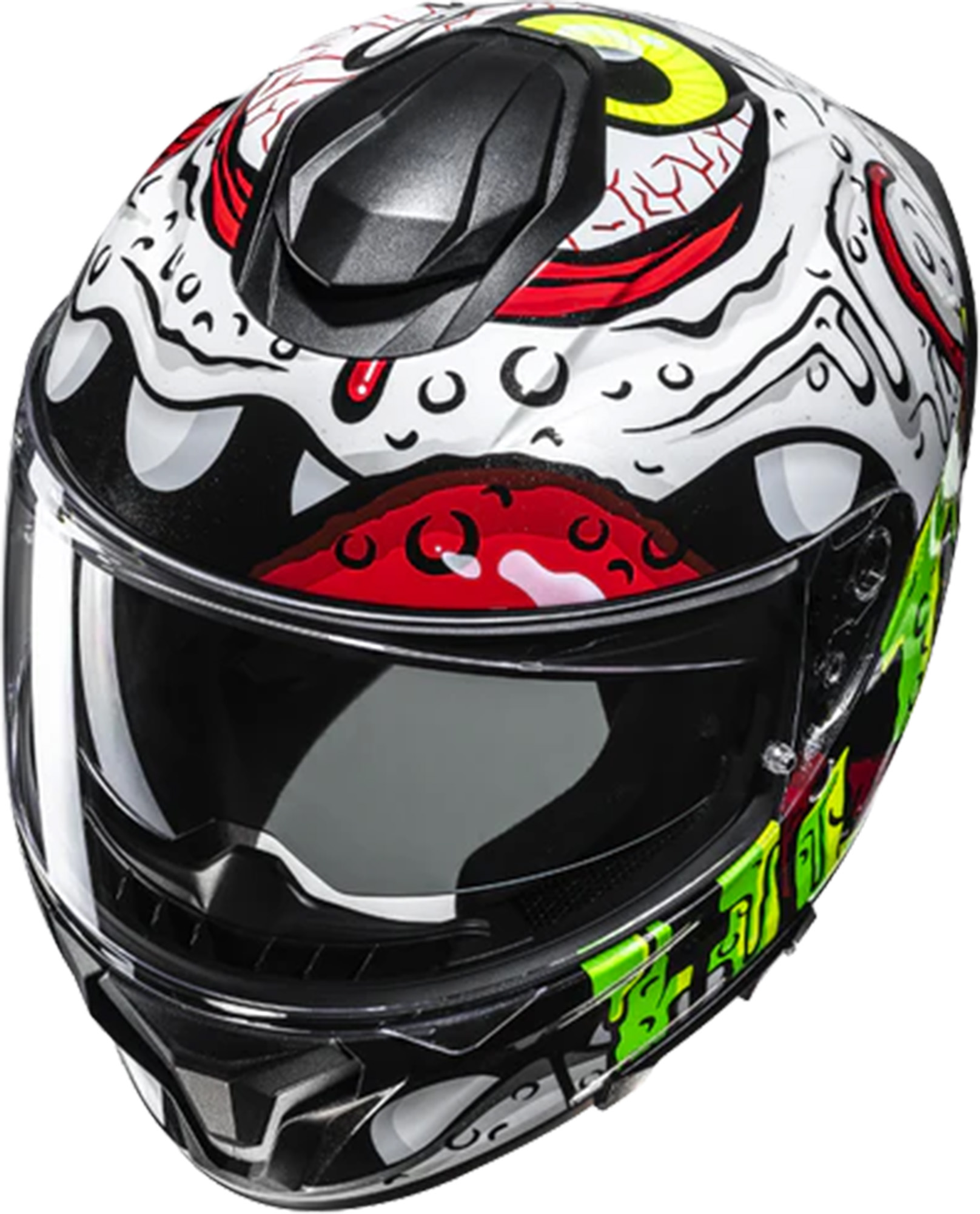 Side view of HJC C71 Squeeze Helmet, white-red-green, Size S